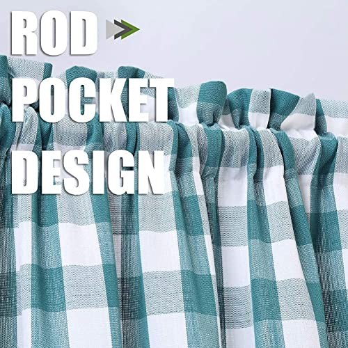 Teal Dark Blue Buffalo Check Valance for Kitchen, Plaid Gingham Teal/White