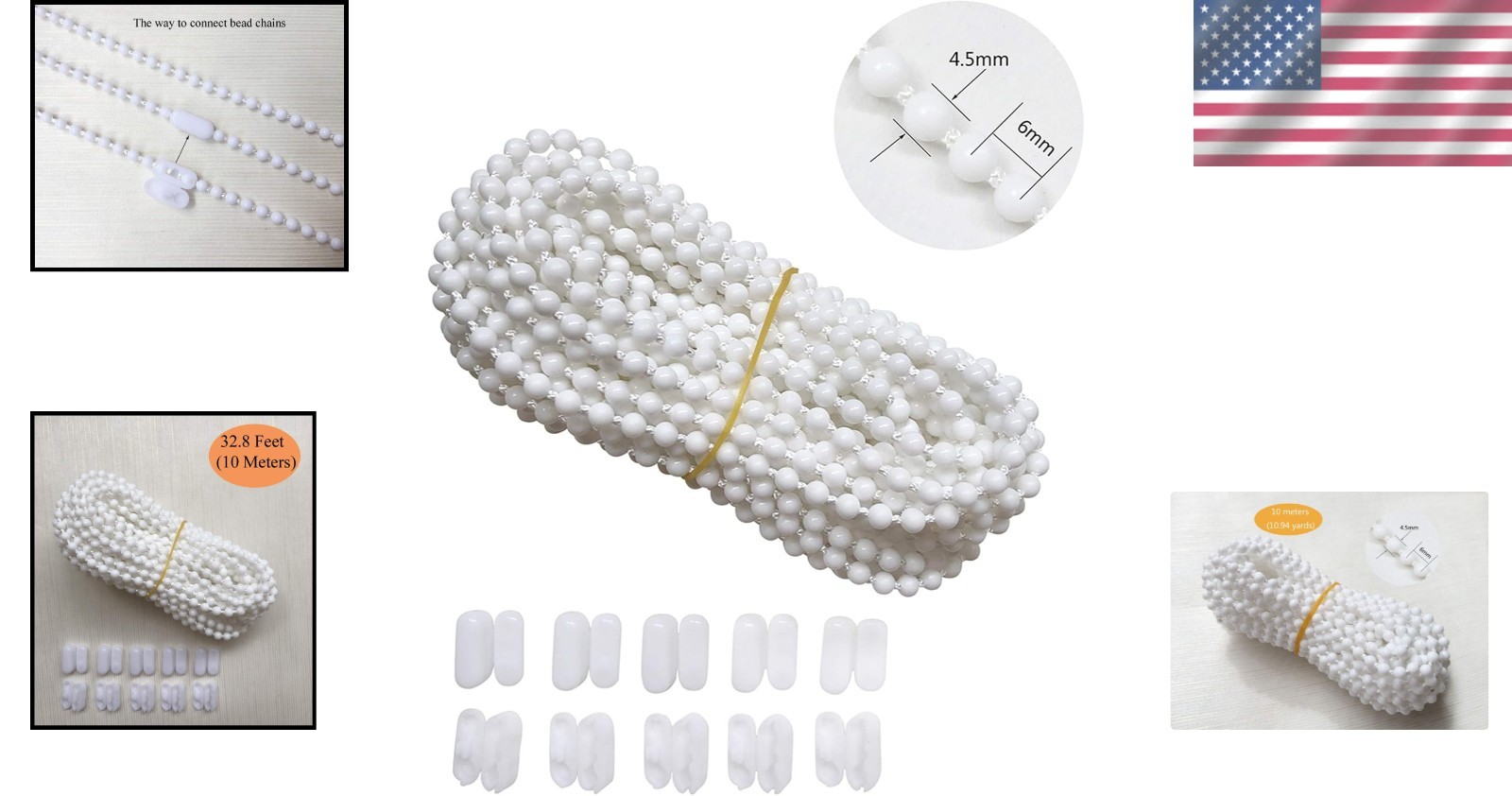 Roller Blind Bead Chain Set – 10m with 10 Connectors