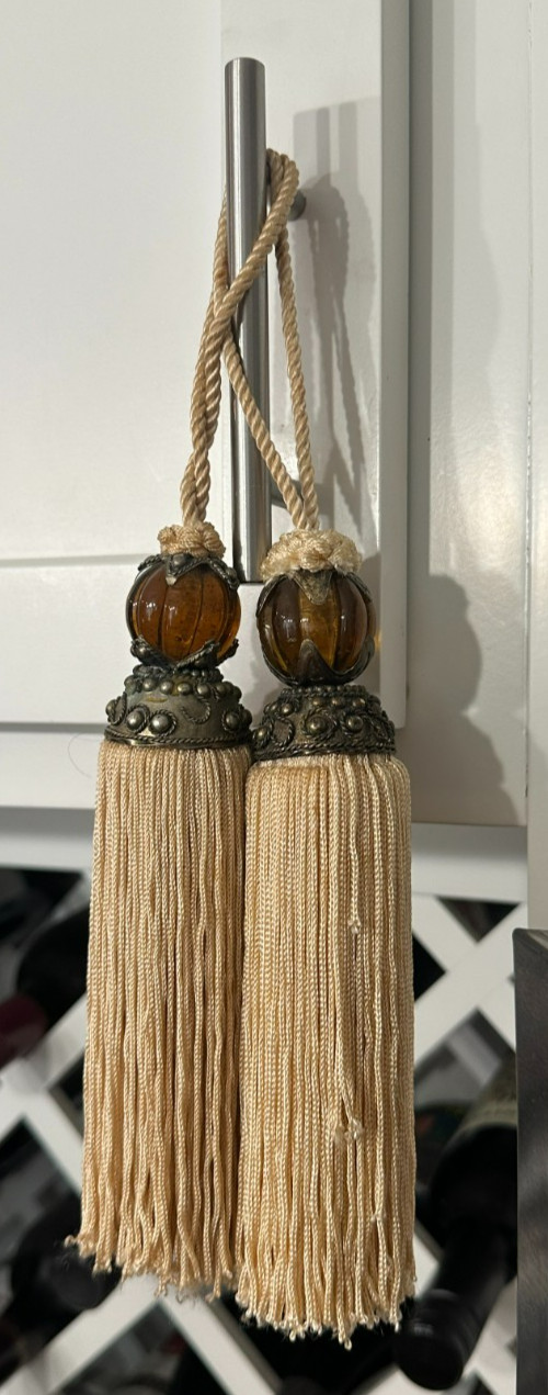Vintage Gold Ornate Large Tassel Drapery Tie Back Corded Set of 2