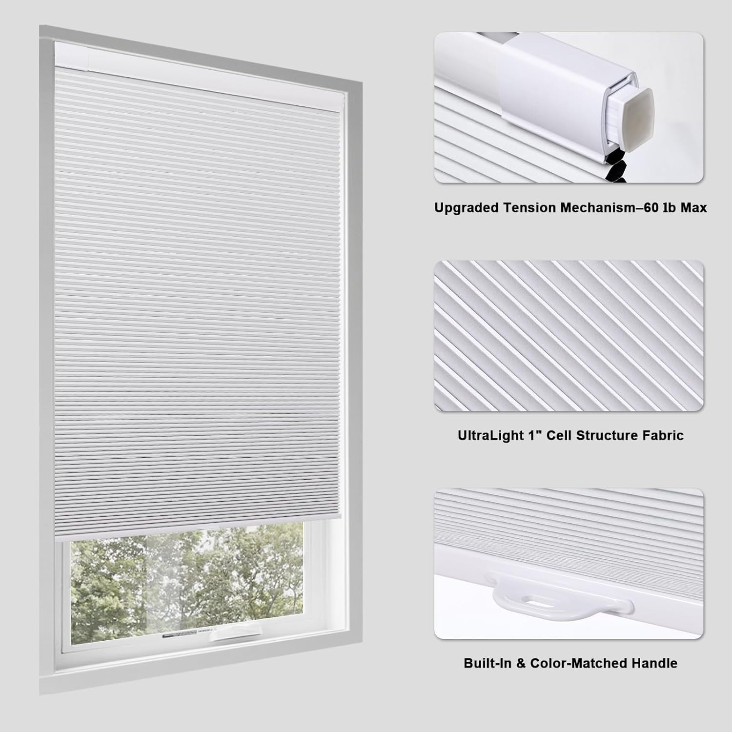 Cellular Shades Indoor Windows Thermal Insulating Noise Reducing 44 1/2 W x 64
