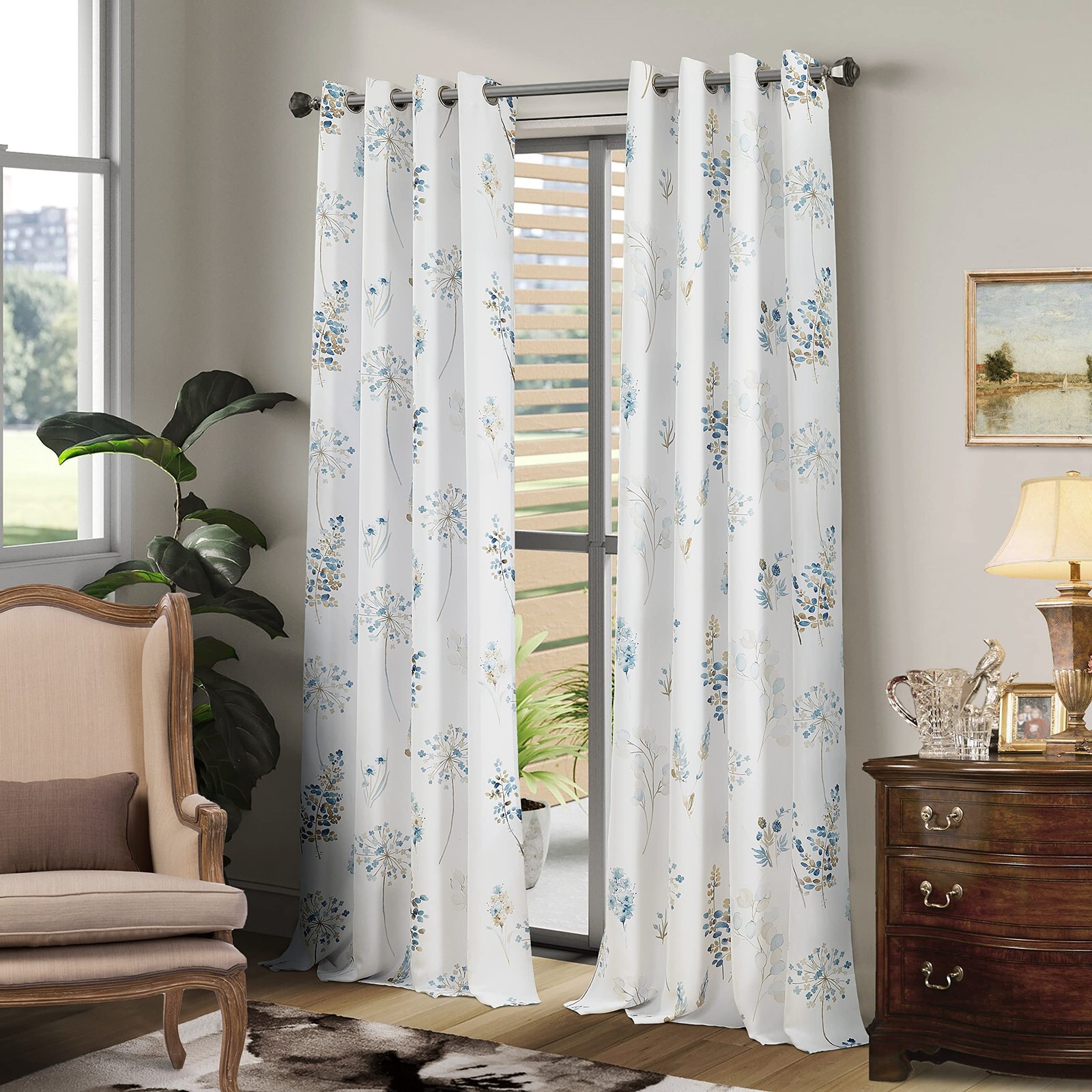 Xtmyi Blue And Brown Floral Pattern Curtains Elegant 8Ft Floor To Ceiling