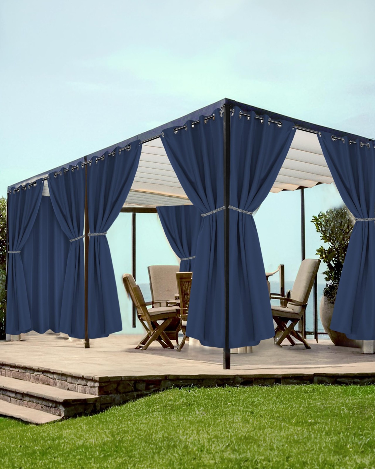 New HolidayIdeas Grommet Outdoor Curtains for Patio Waterproof 8 Pcs All Weather