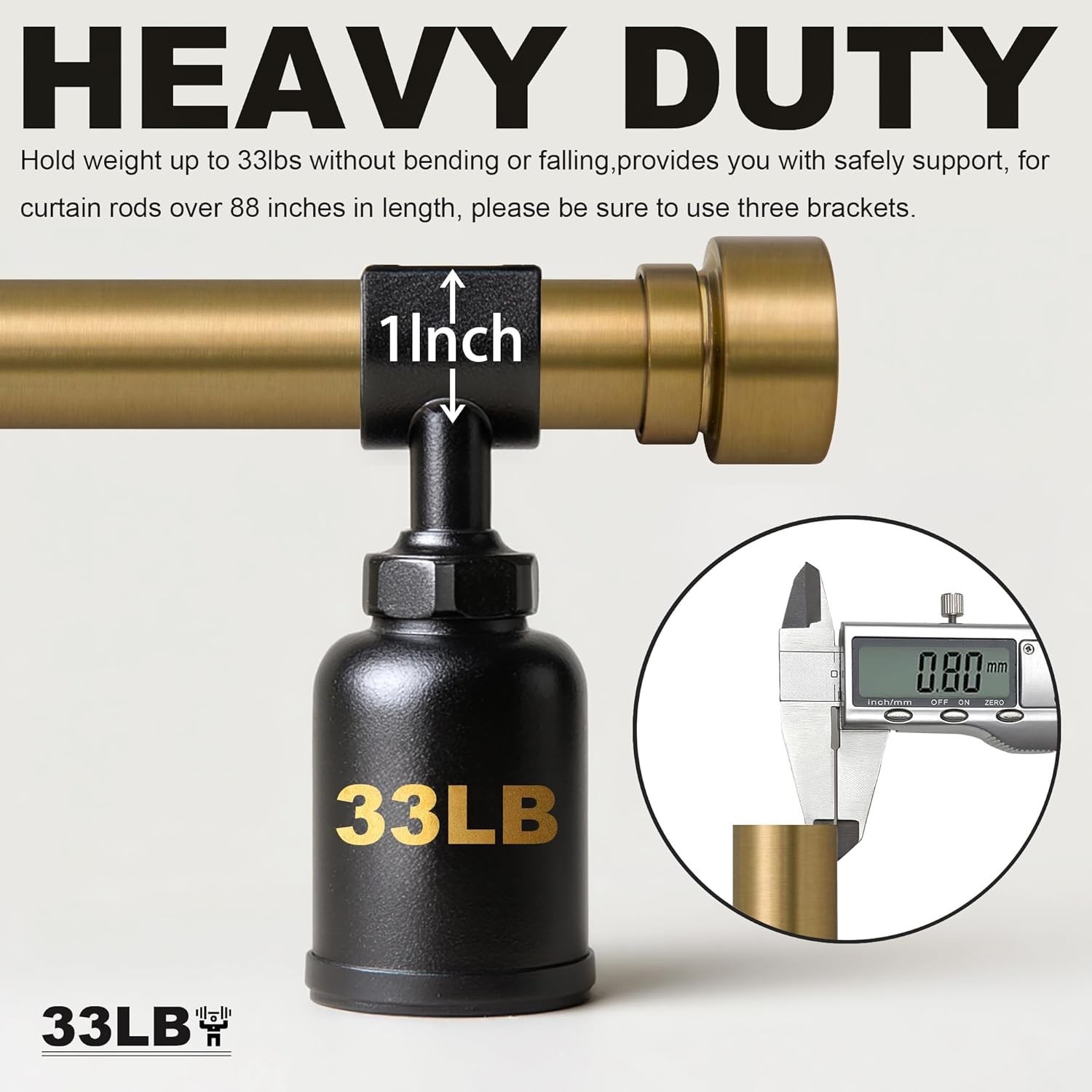 Sturdy 1″ Brass Curtain Rods 48-84 Inches with Solid Finials for Home Décor