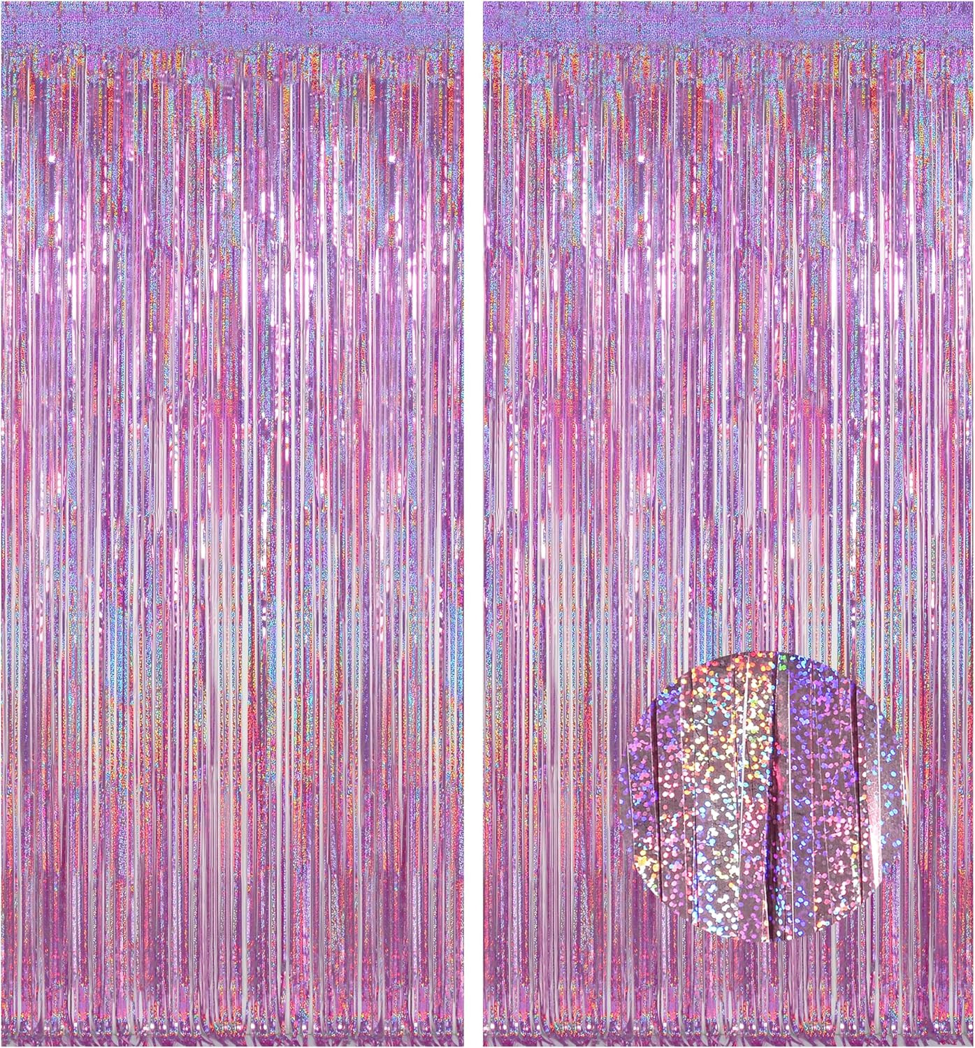 Melsan 2 Pack 3.2 Ft X 8.2 Ft Tinsel Foil Fringe Curtains Backdrop, Sparkle Meta