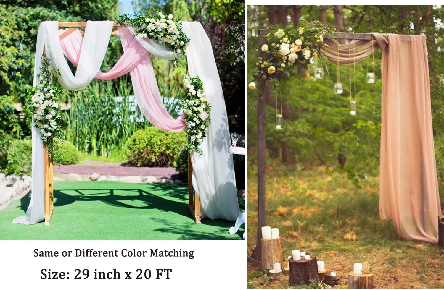 White Wedding Arch Draping Fabric 29″ X 20FT Sheer Drapes Chiffon Fabric for …