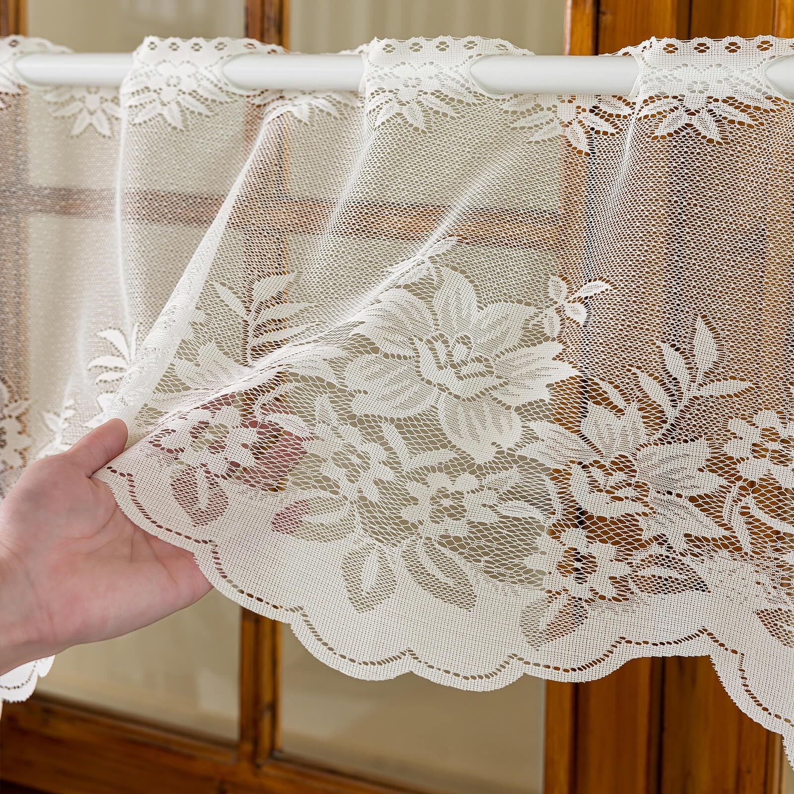 Vintage Sheer Voile Valance Curtains Floral Embroidery Lace Kitchen Swag Wind…