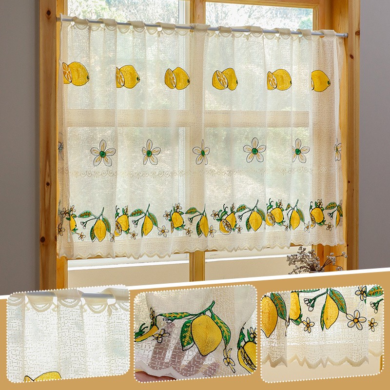 Lemon Embroidery Short Curtain Kitchen Living Room Cabinet Dust Curtain