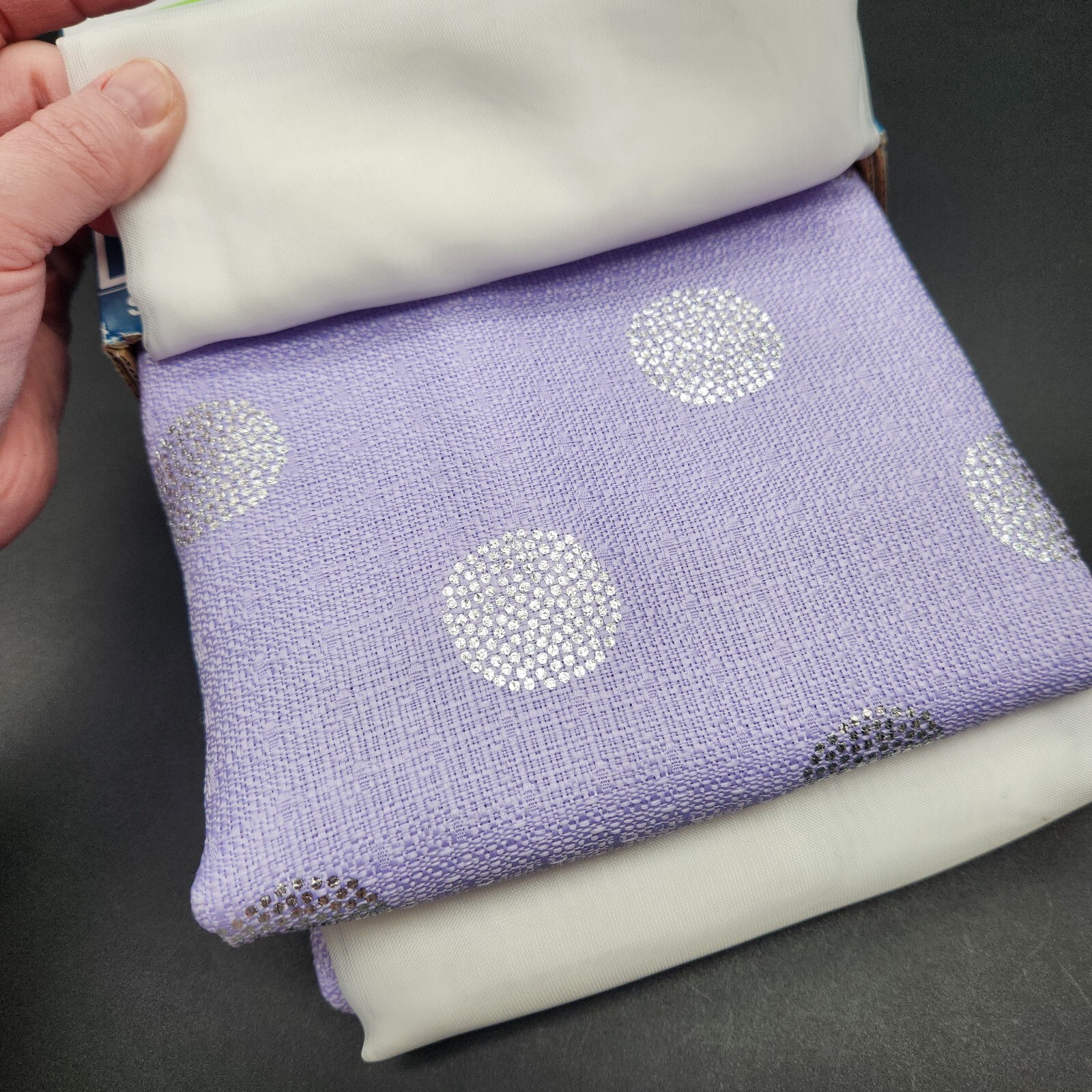 4‑Piece Curtain Panel Set 84″ – Purple Foil Polka Dot + White Sheers NEW