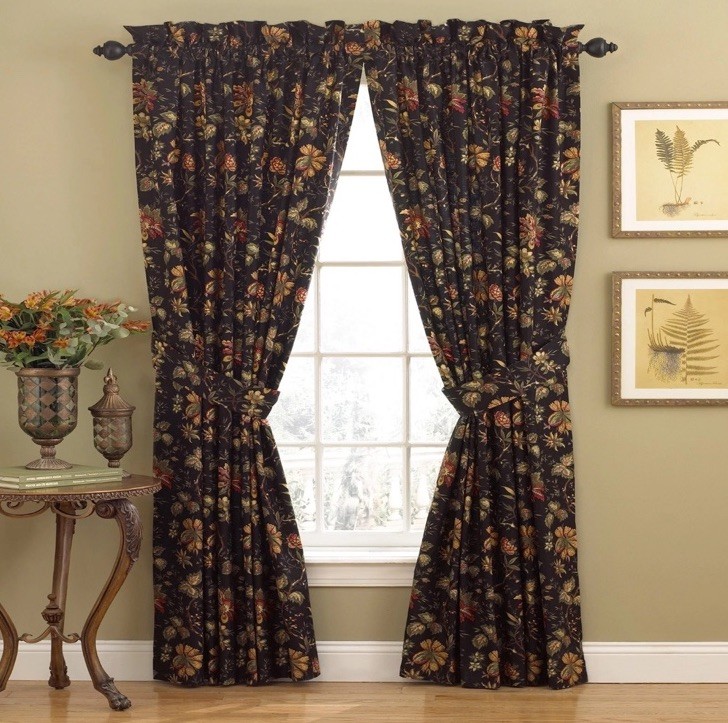 Waverly Felicite Noir Black Floral Window Panel or Material 100% Cotton 50″x84″