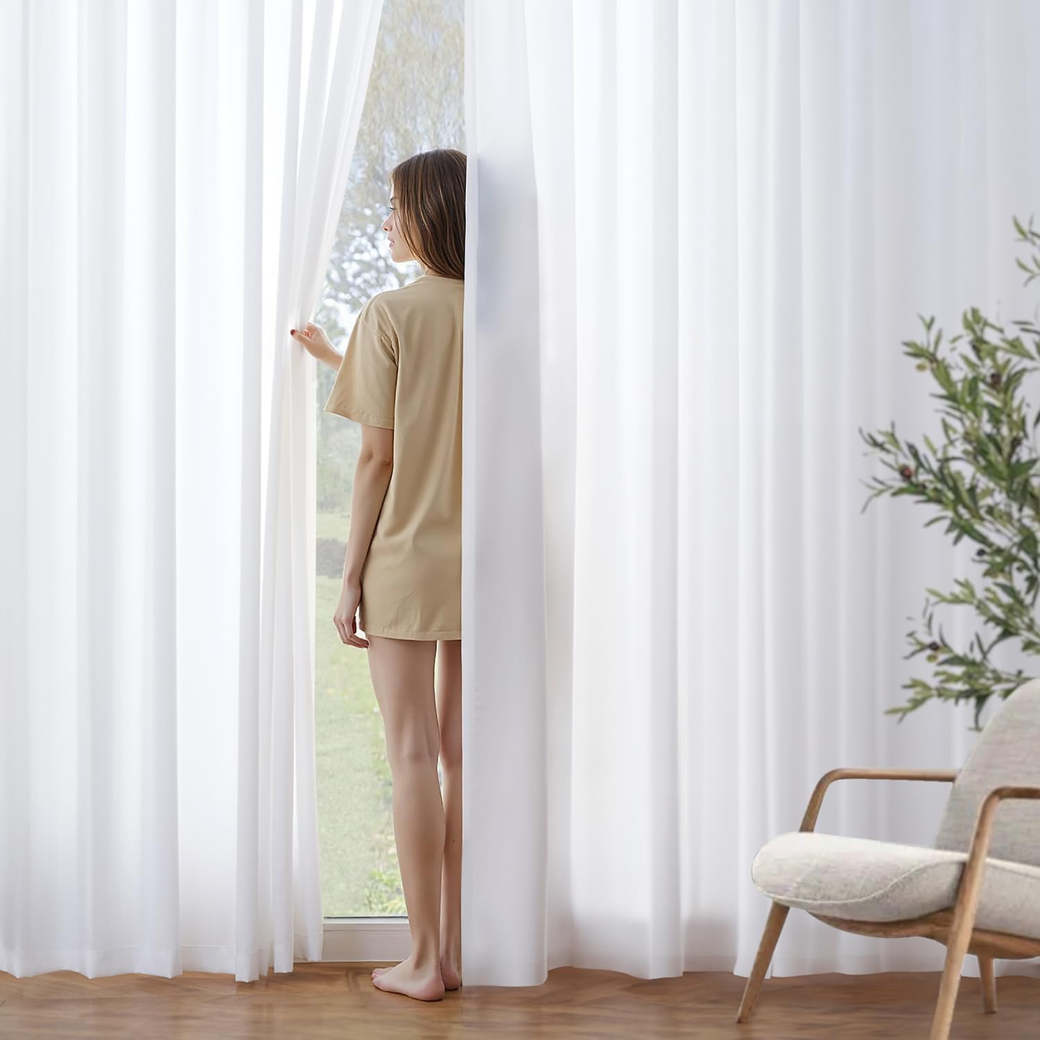 MIULEE White Privacy Sheer Curtains that Let Light in 96 Inches Long Non-See-Thr