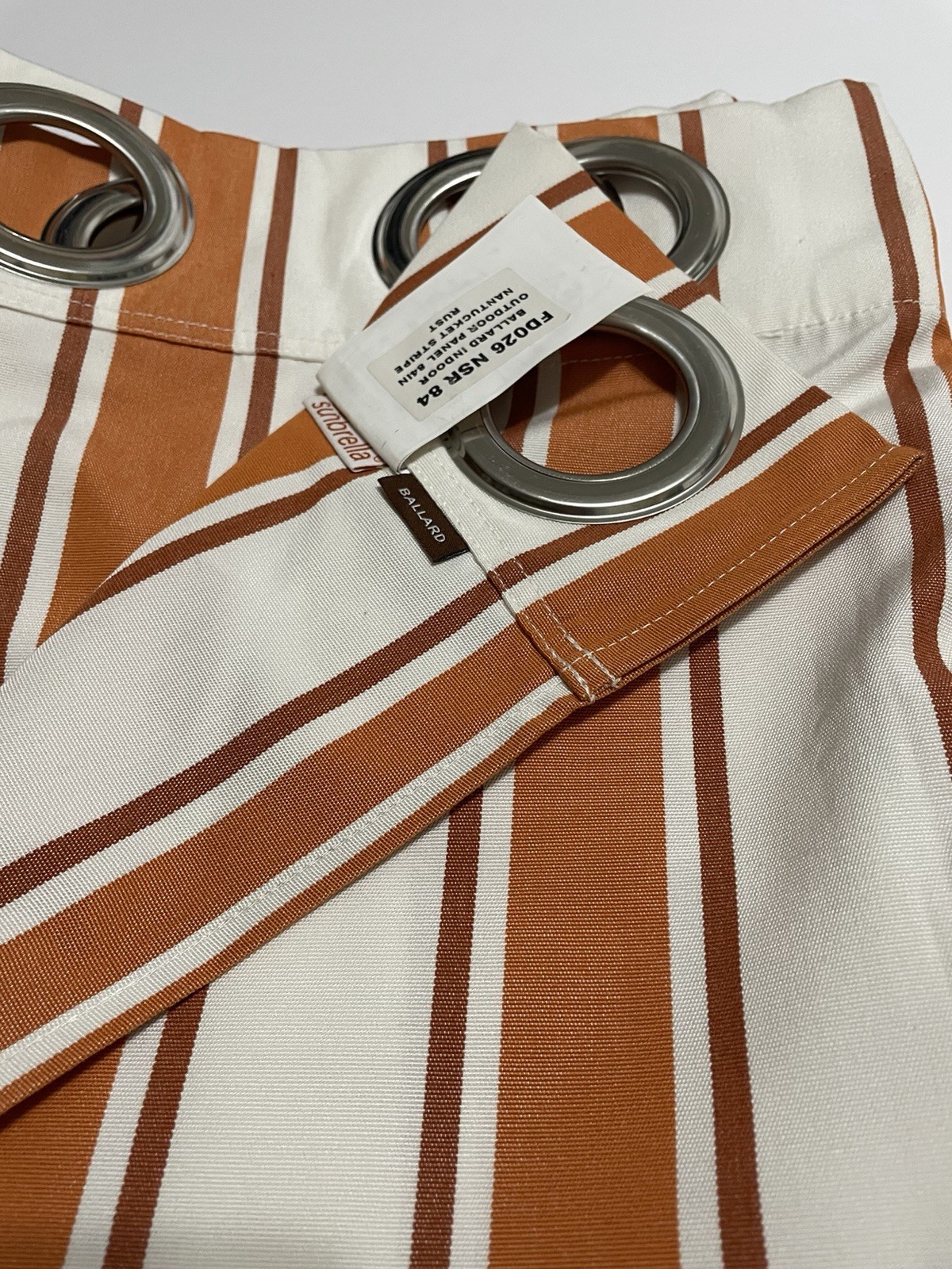 ballard designs Sunbrella Nantucket Stripe Rust, Indoor Outdoor Curtain 1 Panel