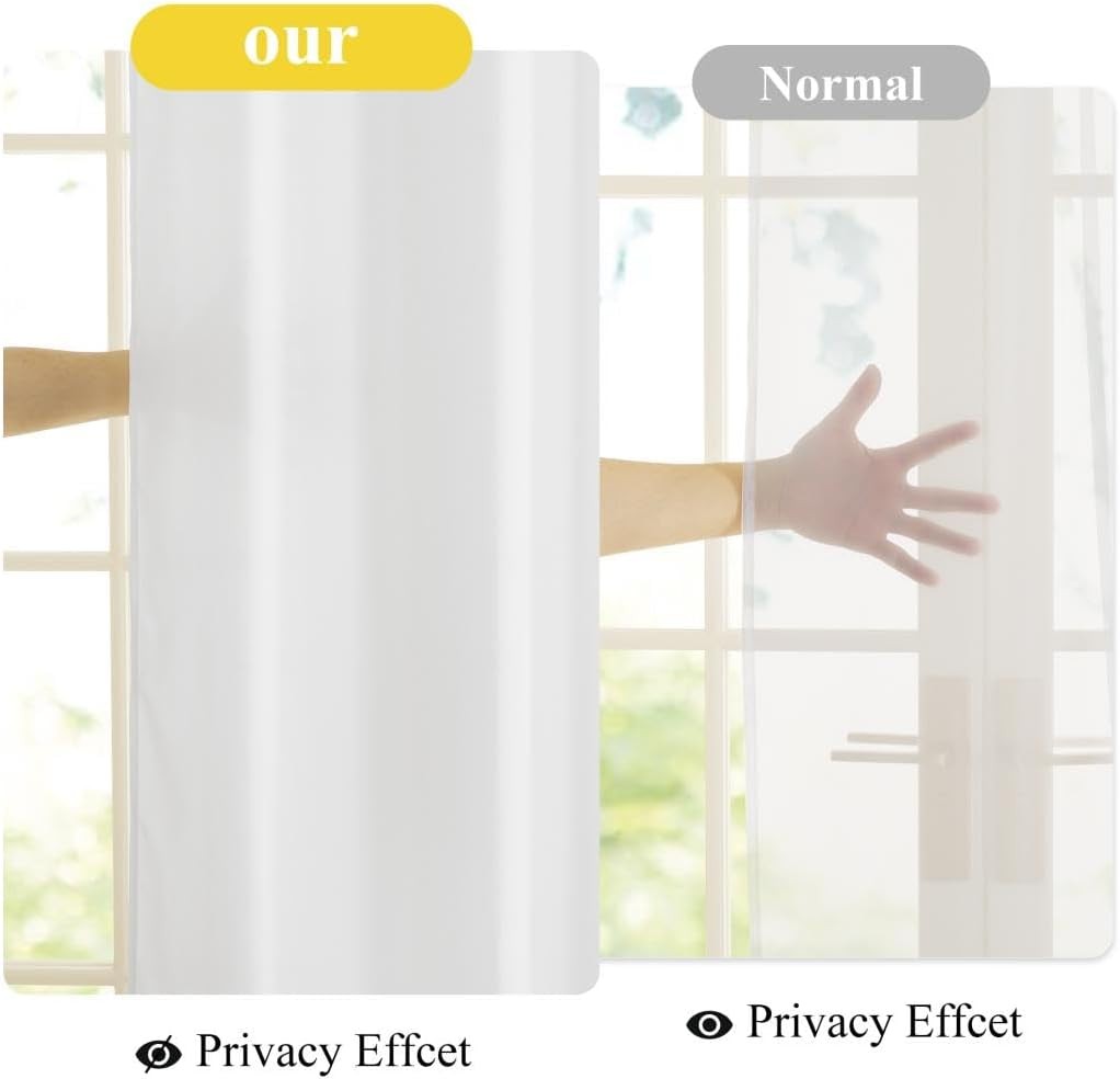 Non-See-Through White Privacy Sheer Curtains 96 inches Long 2 Panels, 52″ Wide