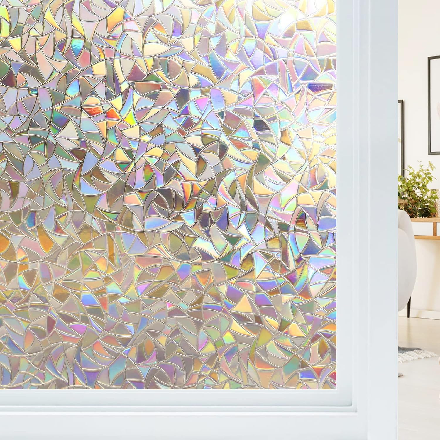 Window Privacy Film, Stained Glass Rainbow Film Decorative Window Clings, Static
