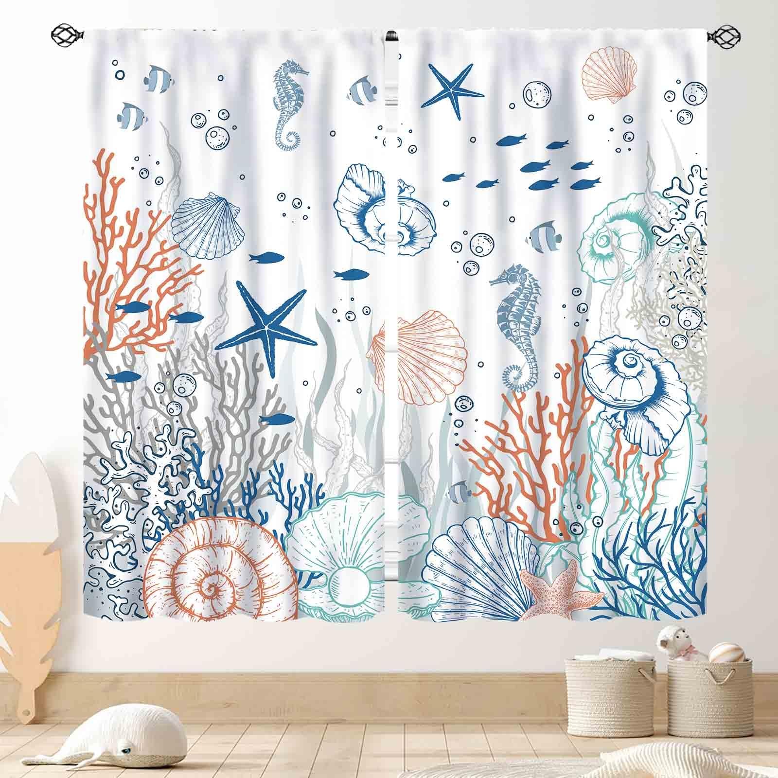 TKUYO Coastal Beach Blackout Curtains 2 Panel Set 52″x84″
