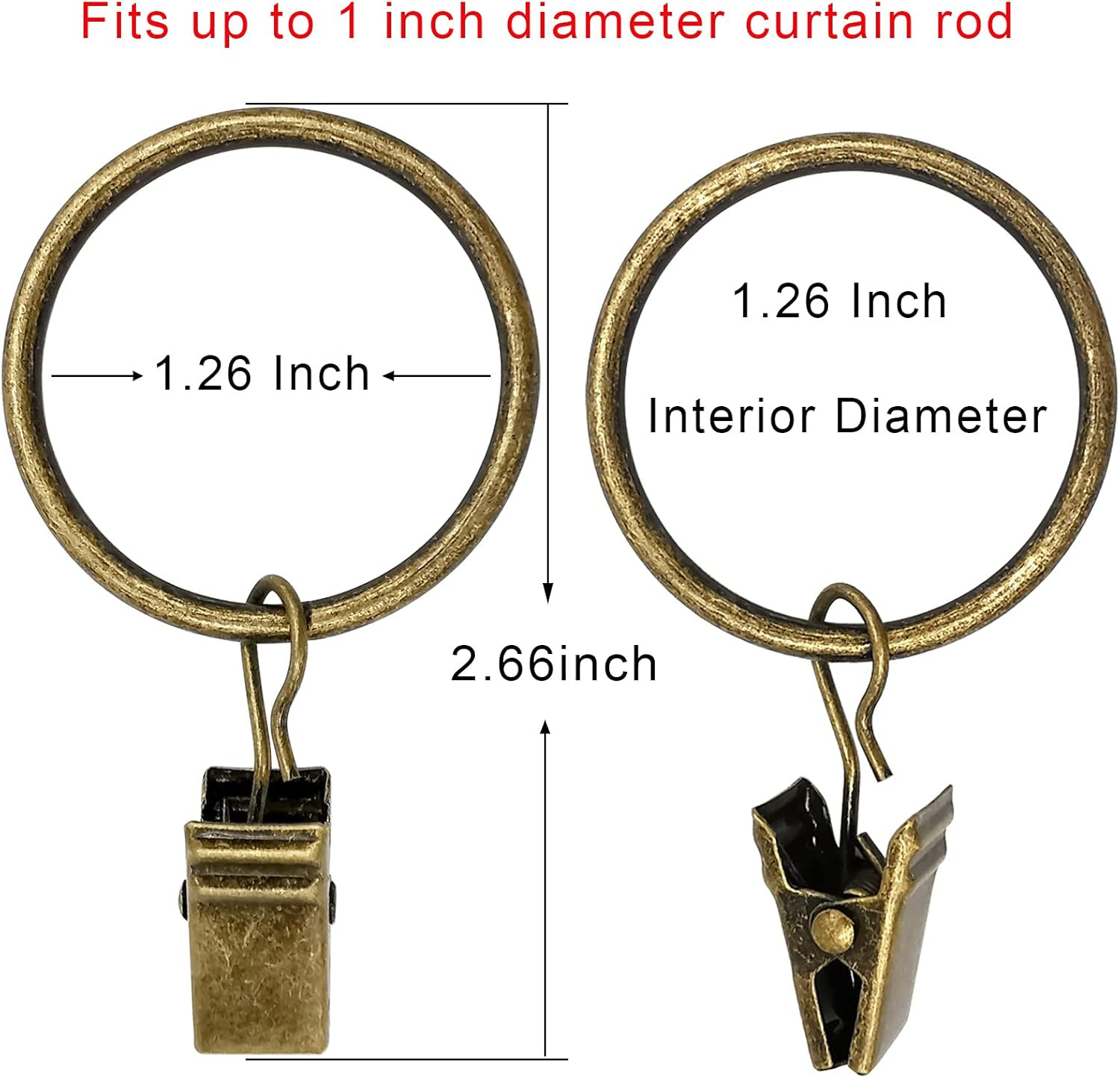 40 Pack Curtain Rings with Clips, Drapery Clips with Rings, Drapes Rings 1.26 in