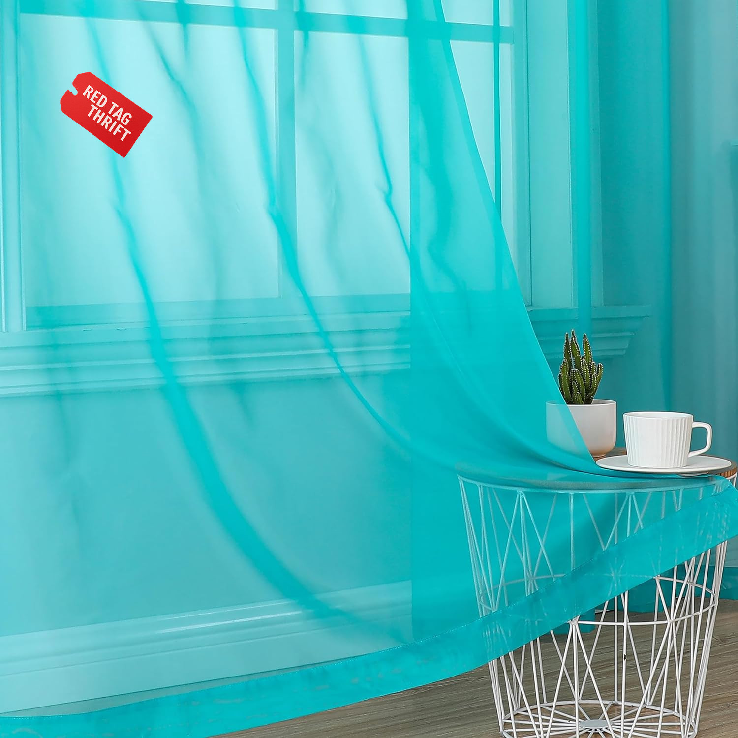 Turquoise Sheer Curtains 2 Panel Sets 84″ Inch Length