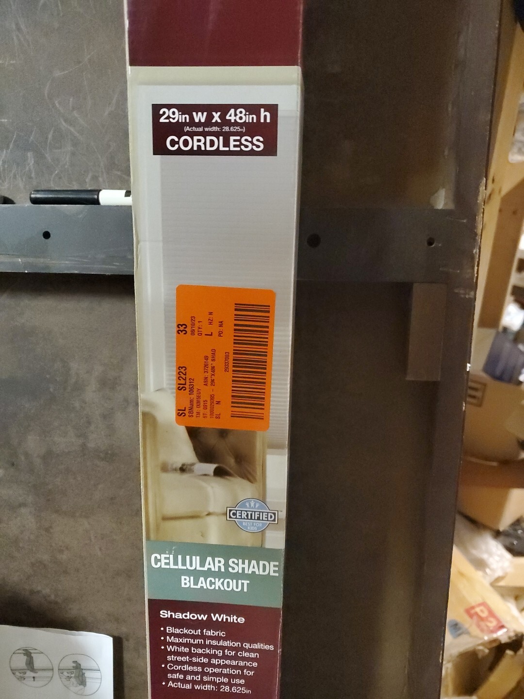 29″ X 48″ Home Decorators Shadow White Blackout Cordless Cellular Shade