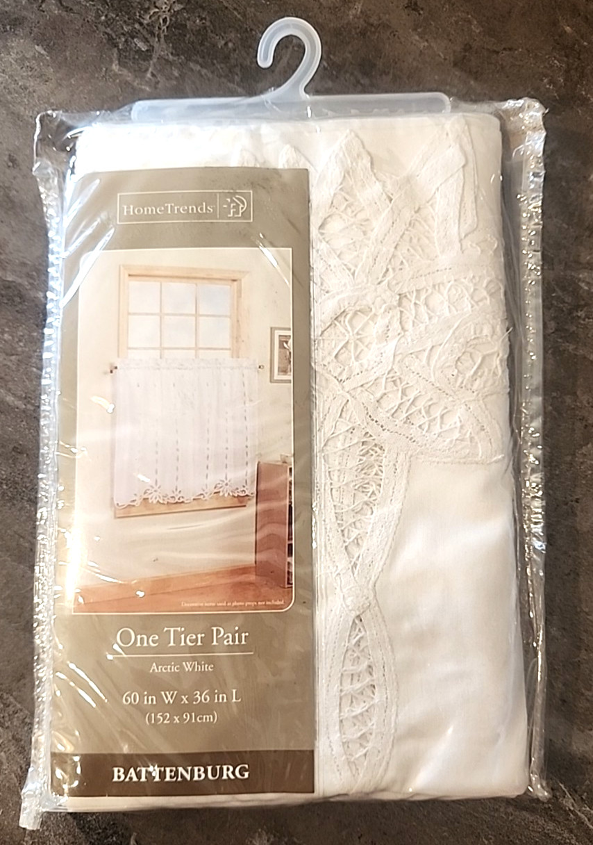 NEW Battenburg Arctic White Tier Pair 60 x 36 Cottagecore Farmhouse 100% Cotton