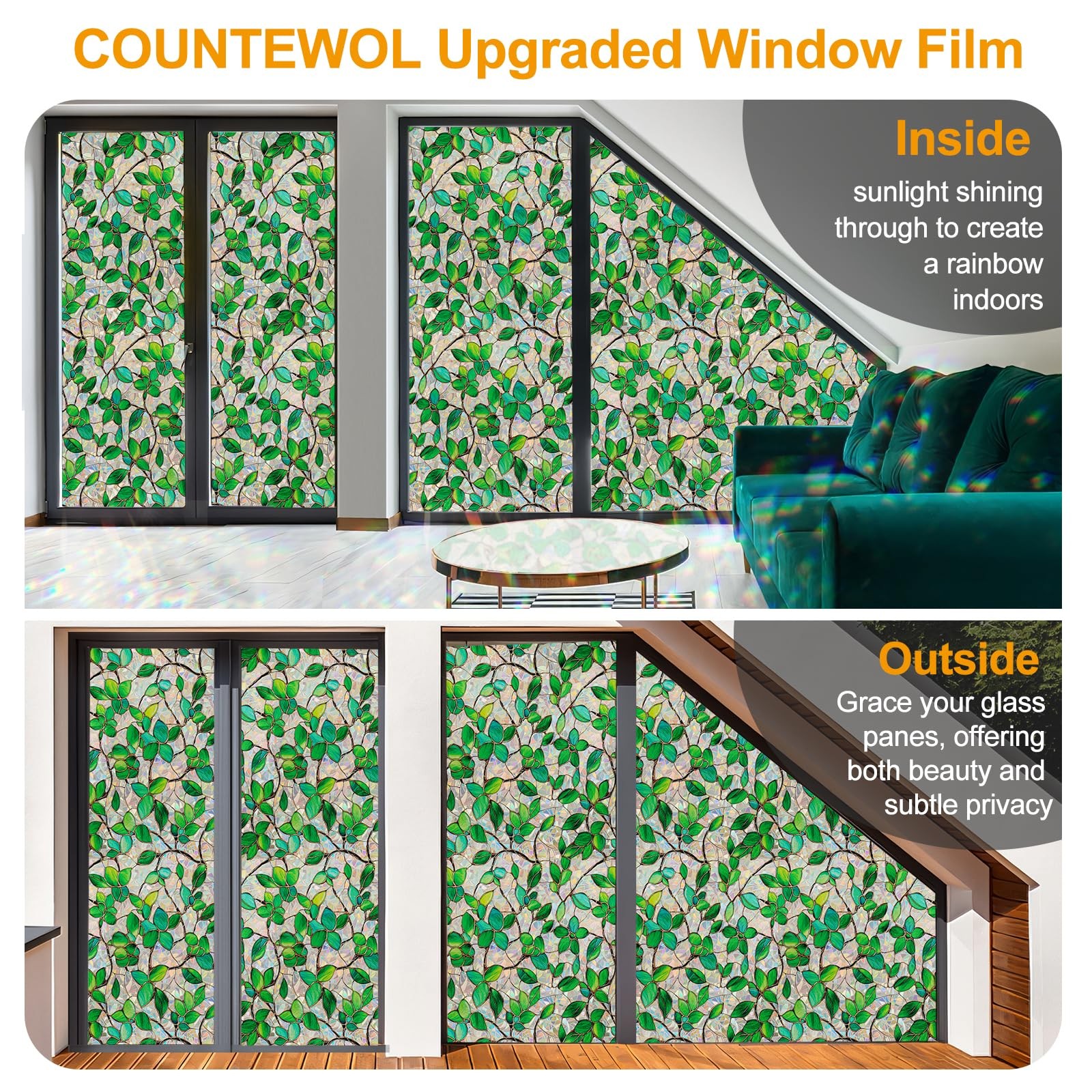 COUNTEWOL Window Privacy Film with Installation 35.4 * 78.7 in, Greenery Leaf