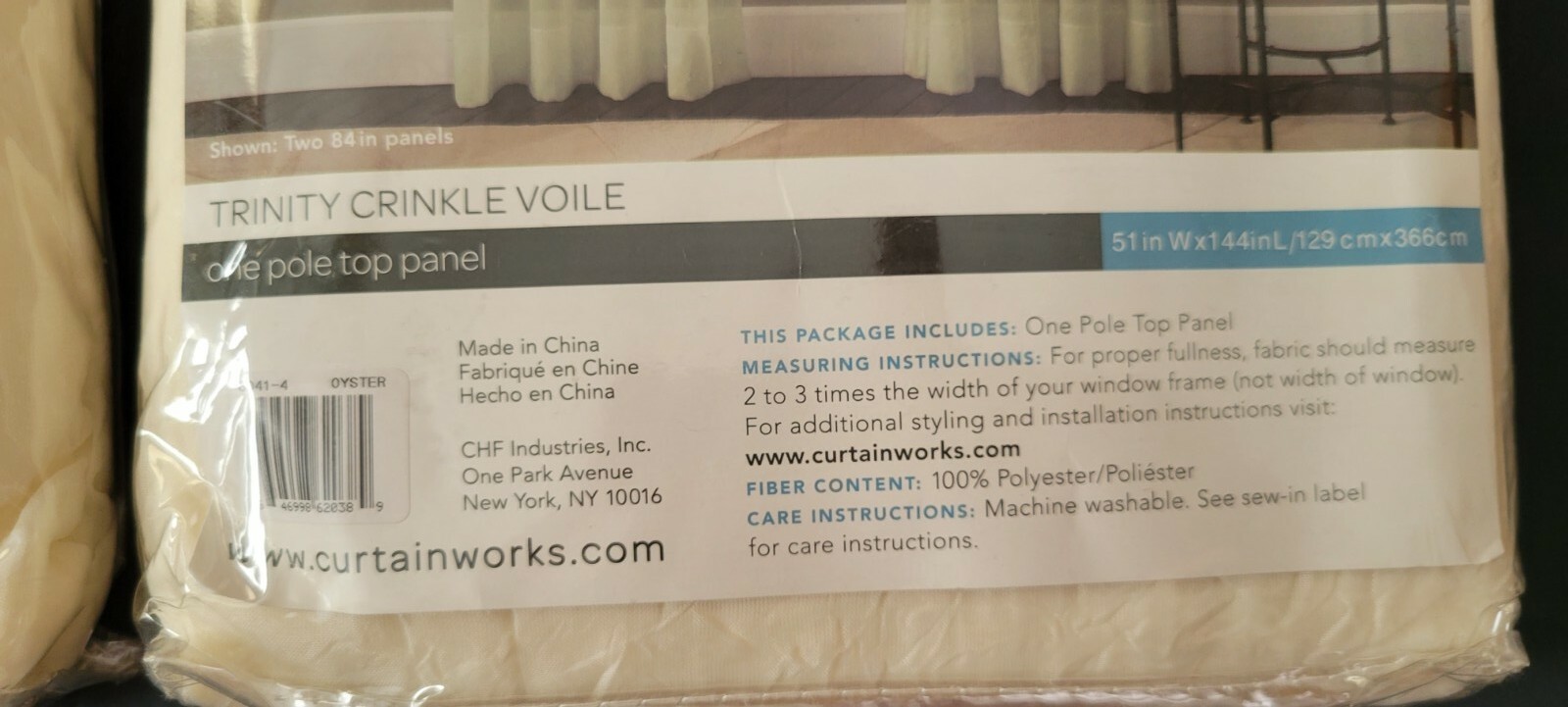 2 New Curtainworks Trinity Crinkle Voile Sheer Curtain Panels, 51″ x 144″ Oyster