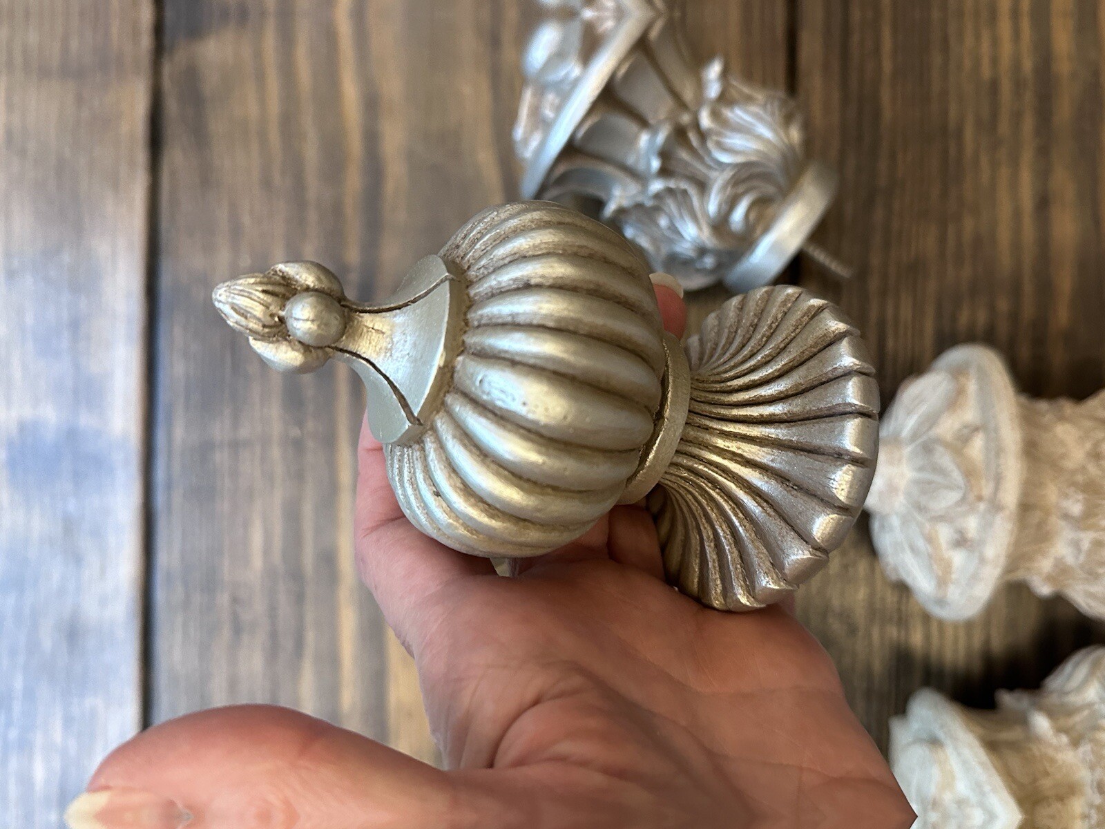Kirsch Levolor 1 3/8” Pole Finial Pewter Off White Ornate French Regency Lot New