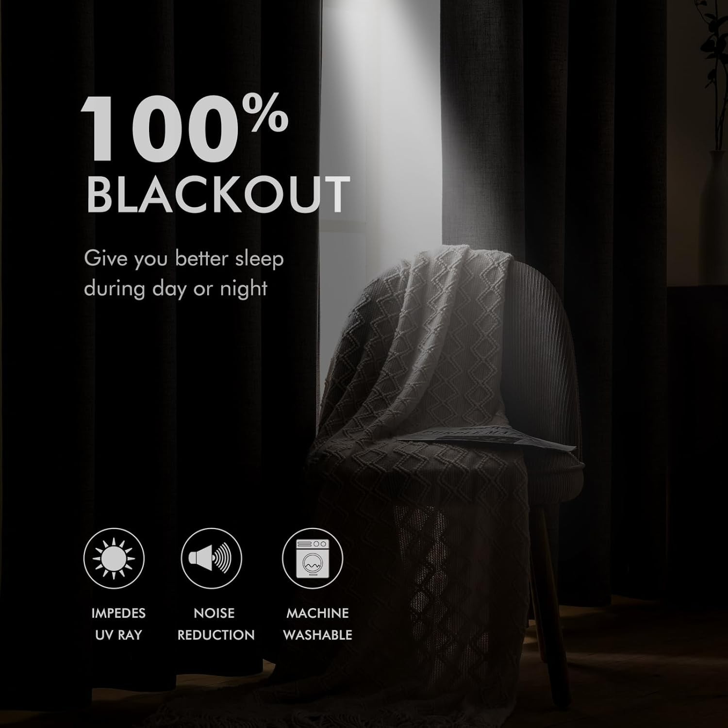 100% Blackout Linen Curtains Thermal Insulated Grommet 2 Panels Set 50″ x 96″