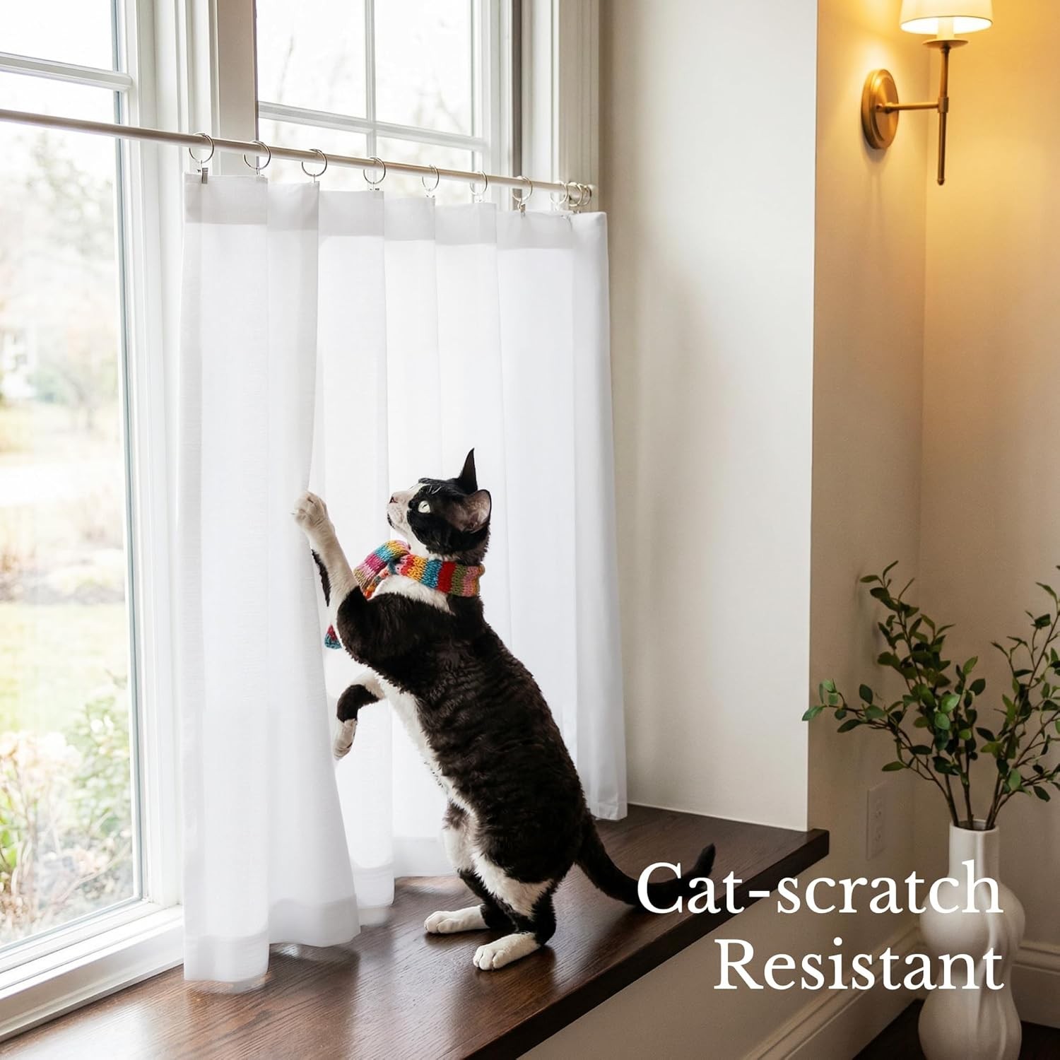 Light Filtering White Kitchen Curtains 30 inches Long 2 Panels, Privacy Non-See