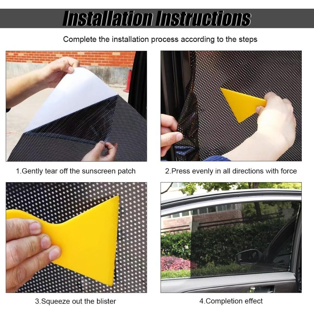 Reusable 4-Piece Car Side Window Sun Shade, Static Cling UV Blocker and Privacy