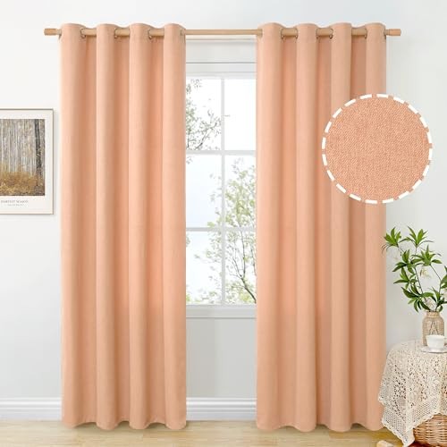 Linen Curtains 84 Inch Length for Living Room 52″W x 84″L (Pack of 2) Peach