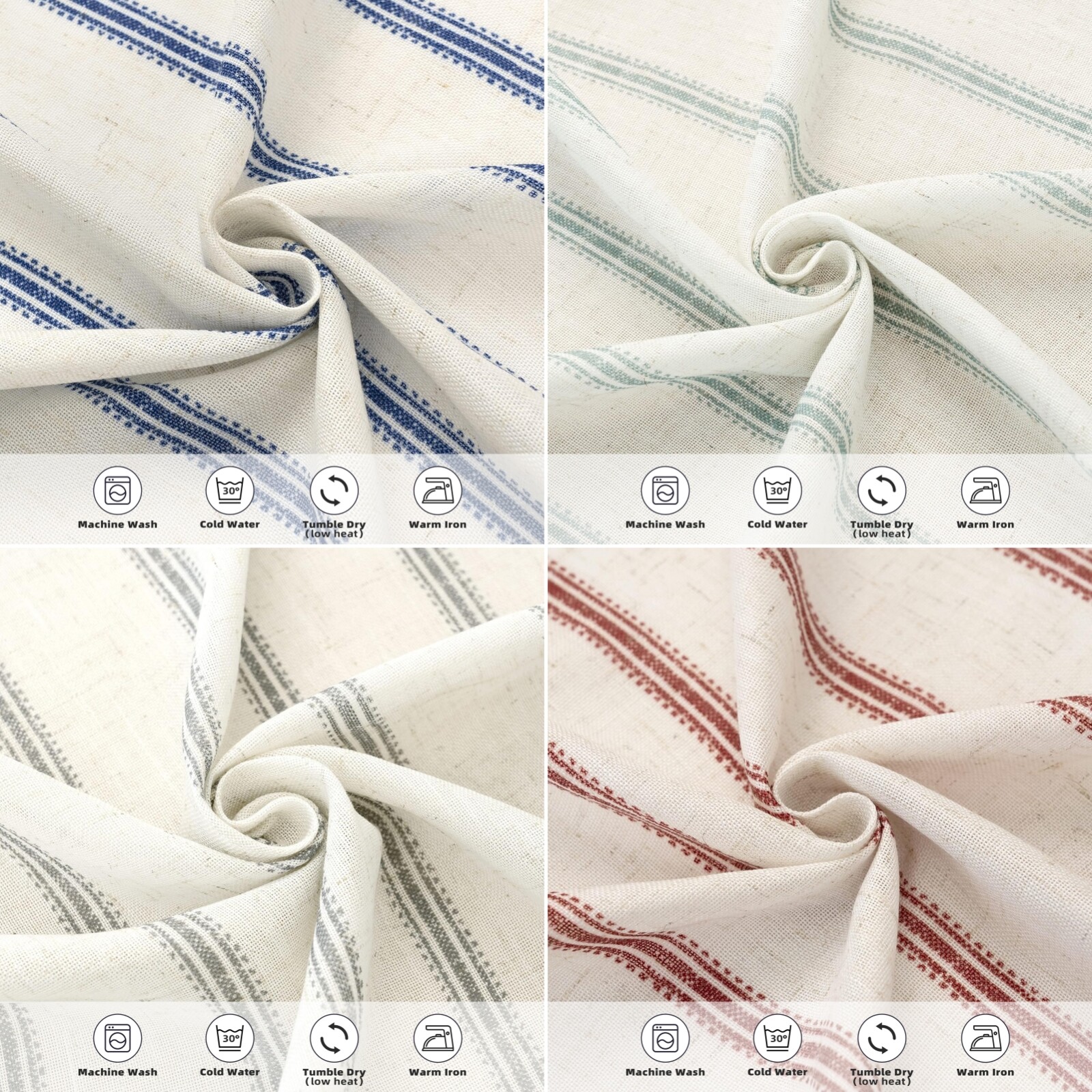 2 Panels Farmhouse Vertical Striped Linen Blackout Curtain Thermal Grommet Drape