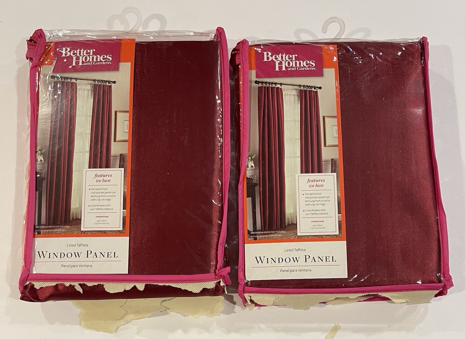 2 Better Homes and Gardens Red Lined Taffeta Window Panels 54”x84” New other