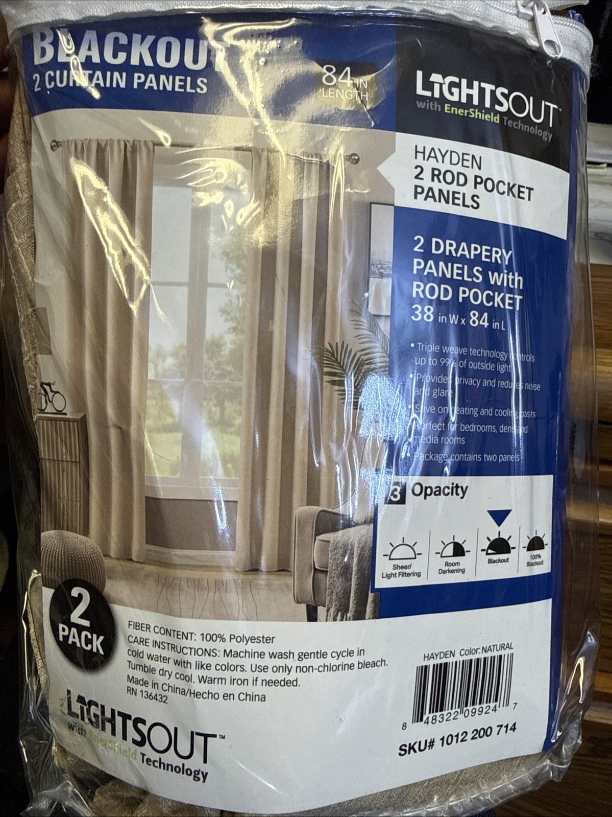 BLACKOUT Lights Out ALONA IVORY 38″ x 84″ x 2 (TWO Window Curtain panels)