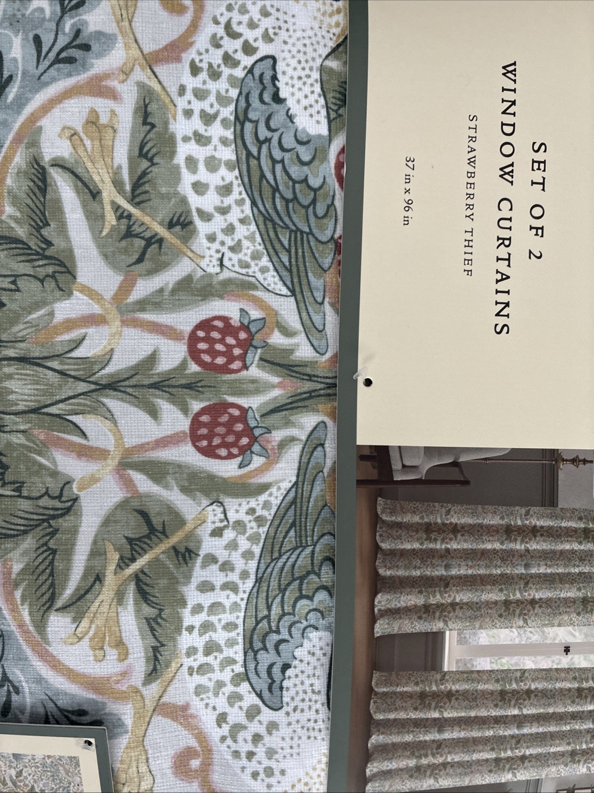 New Morris & Co Strawberry Thief 2 Pack Window Curtain Sage Green (37 x 96″)
