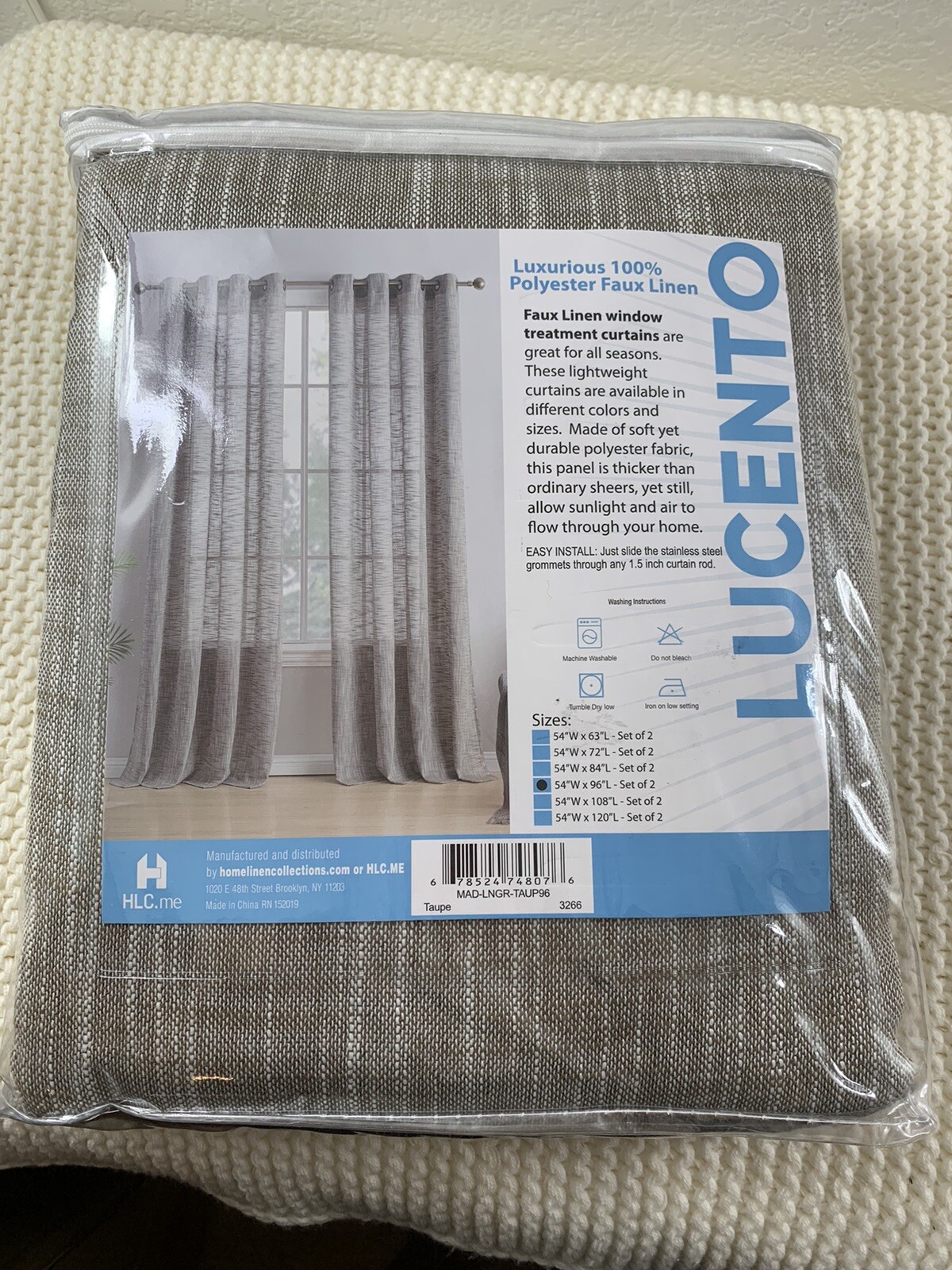 HLC.ME Madison Faux Linen Textured Semi Sheer Privacy Sun Light 54 Wx96 L Taupe