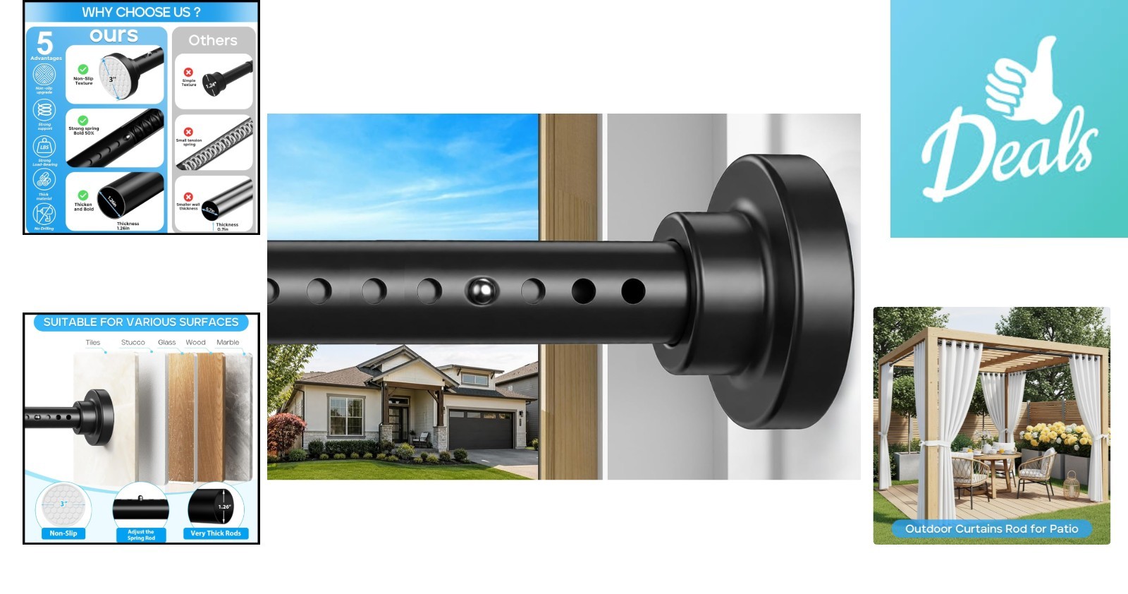 Spring-Loaded Black Tension Rod 40 to 183 Inch – Hassle-Free Curtain Solution