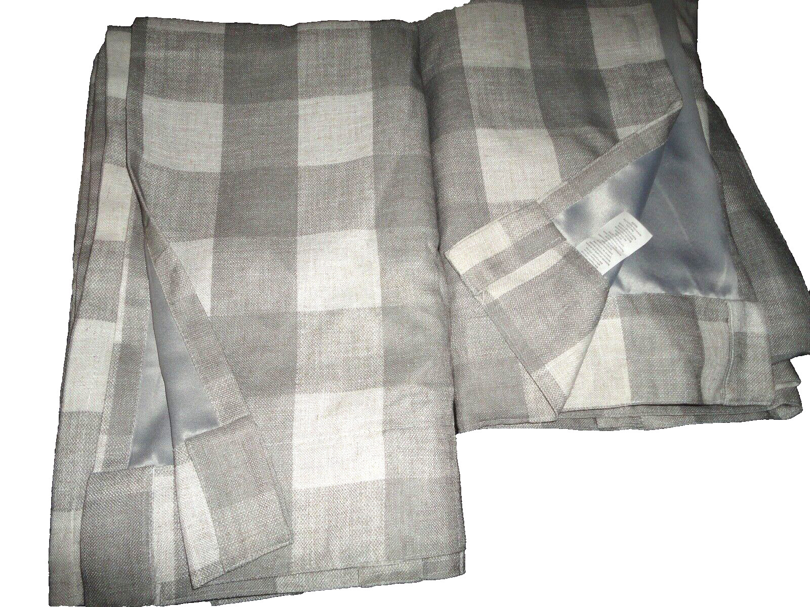 RALPH LAUREN VIENNA GINGHAM CHECKS GRAY & WHITE (2) PANELS CURTAINS 50 X 82