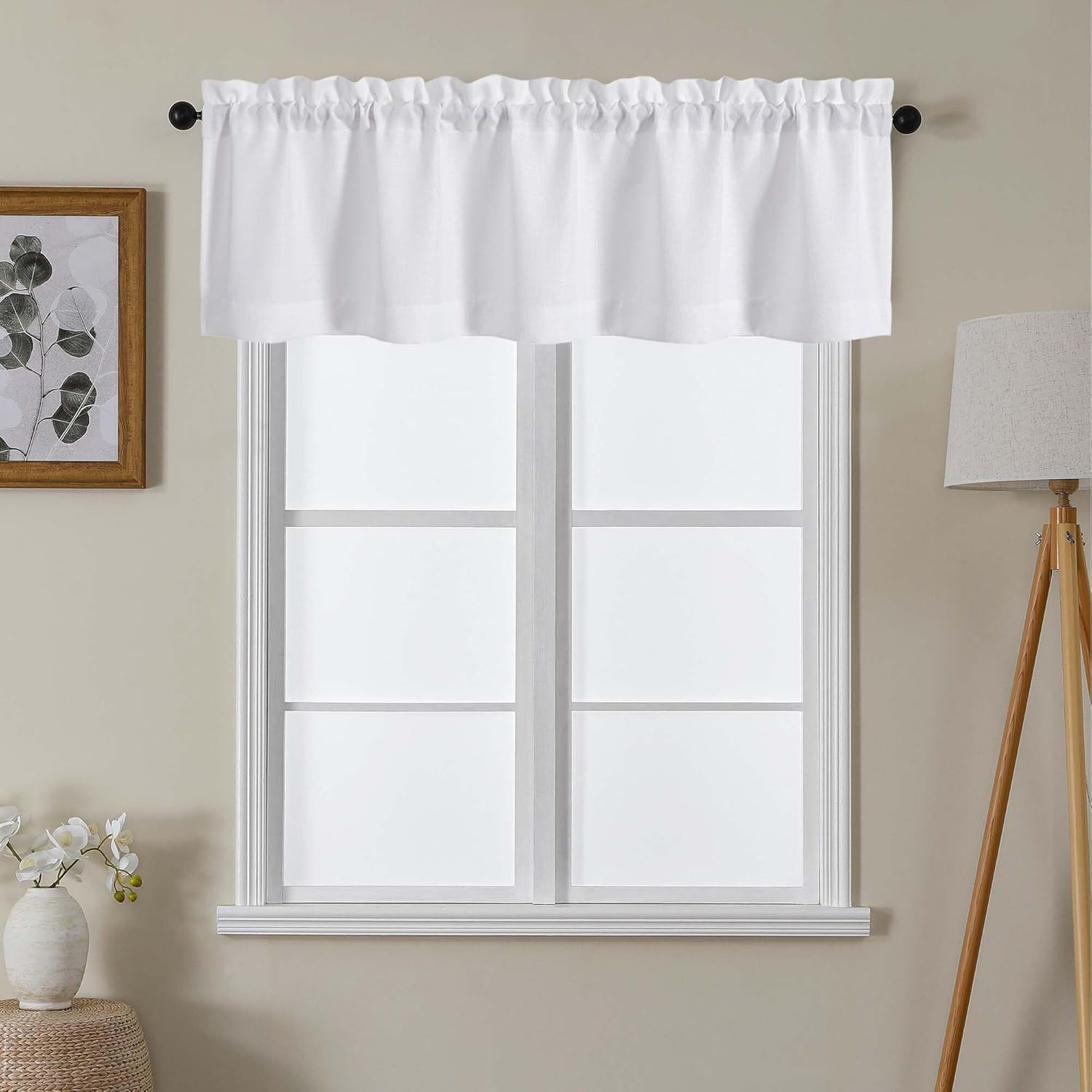 White Valance for Window Curtains 16 Inch Length, Light Filtering Privacy Farmho