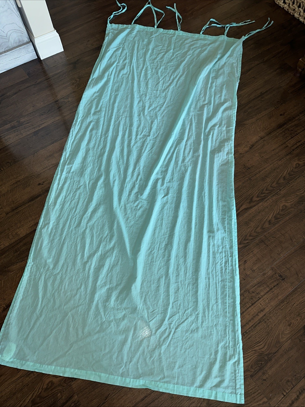 Pottery Barn Teen Tie Sheer Crinkle Aqua Teal Turquoise Curtain 40” X 84” Panel