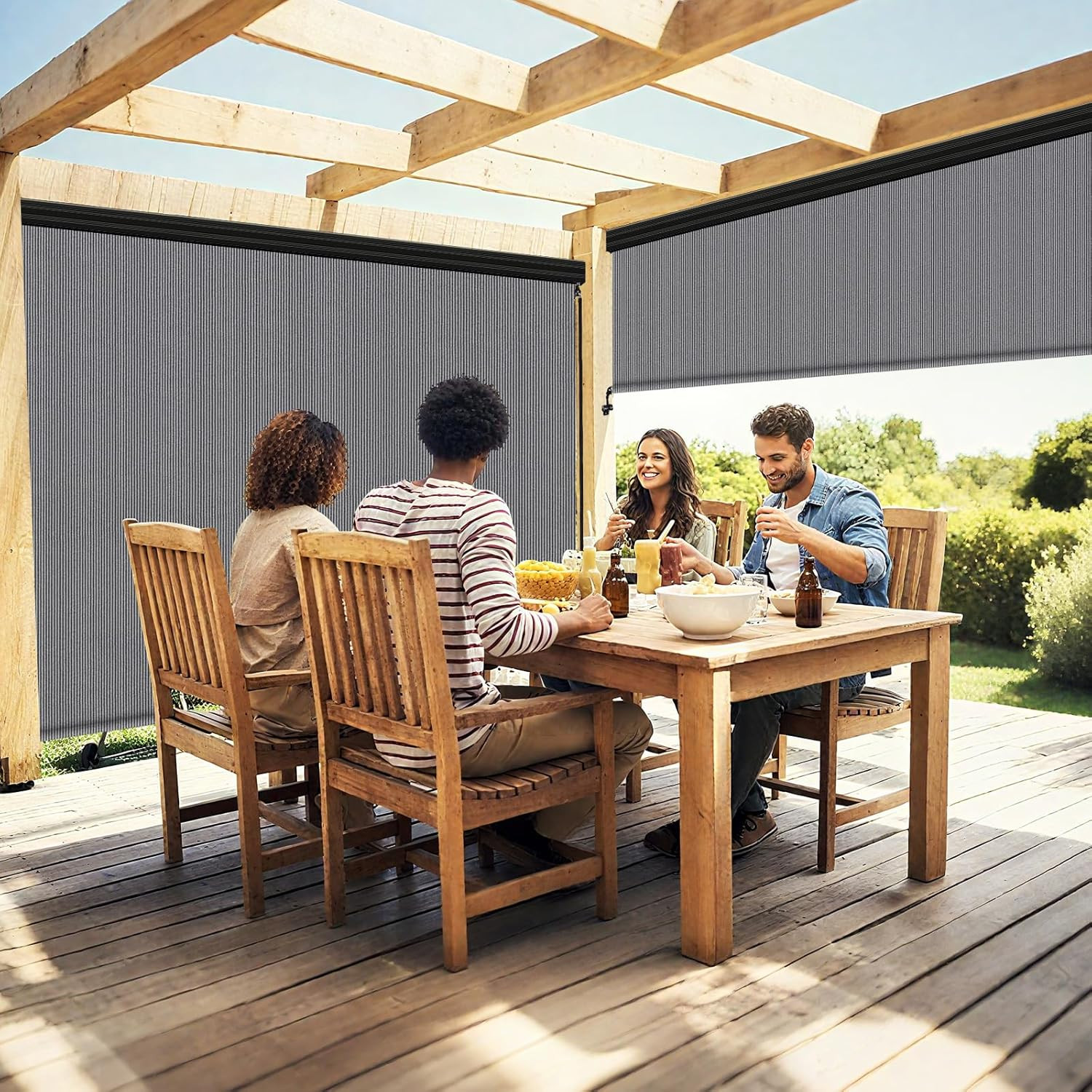 8’x8′ Outdoor Roller Shades – Cordless Patio Blinds, Grey
