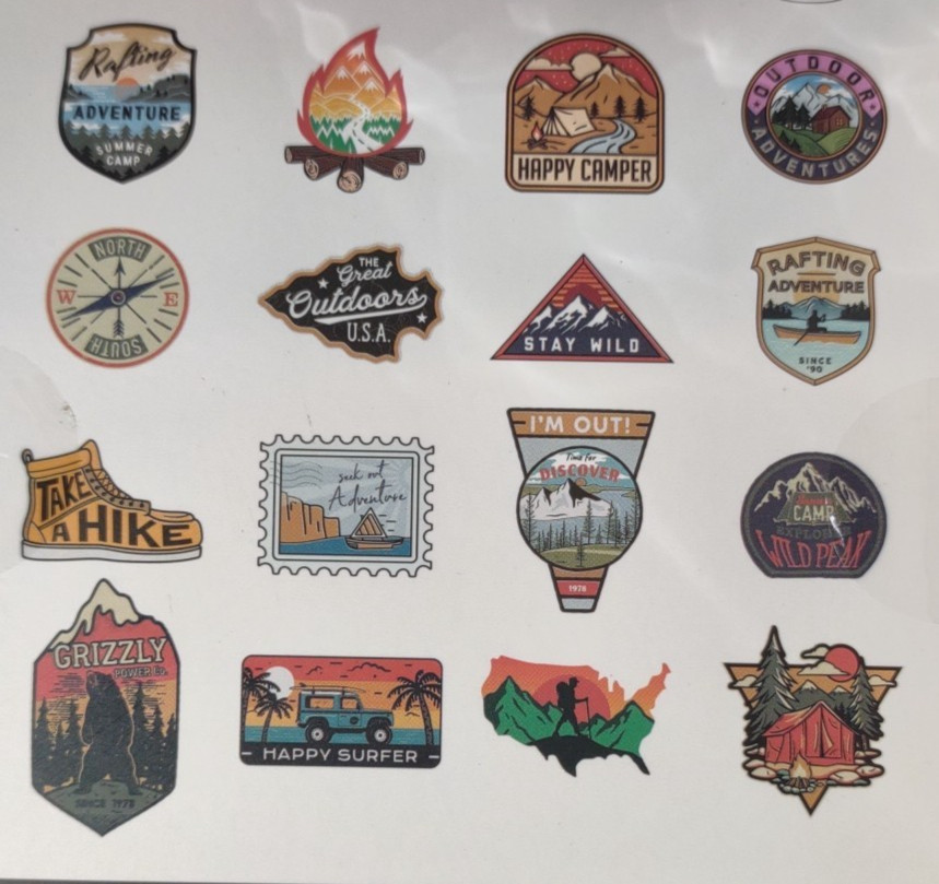 2 Pack-32 Pcs Total- Camping Outdoor Hiking Reusable Vinyl Stickers Waterproof