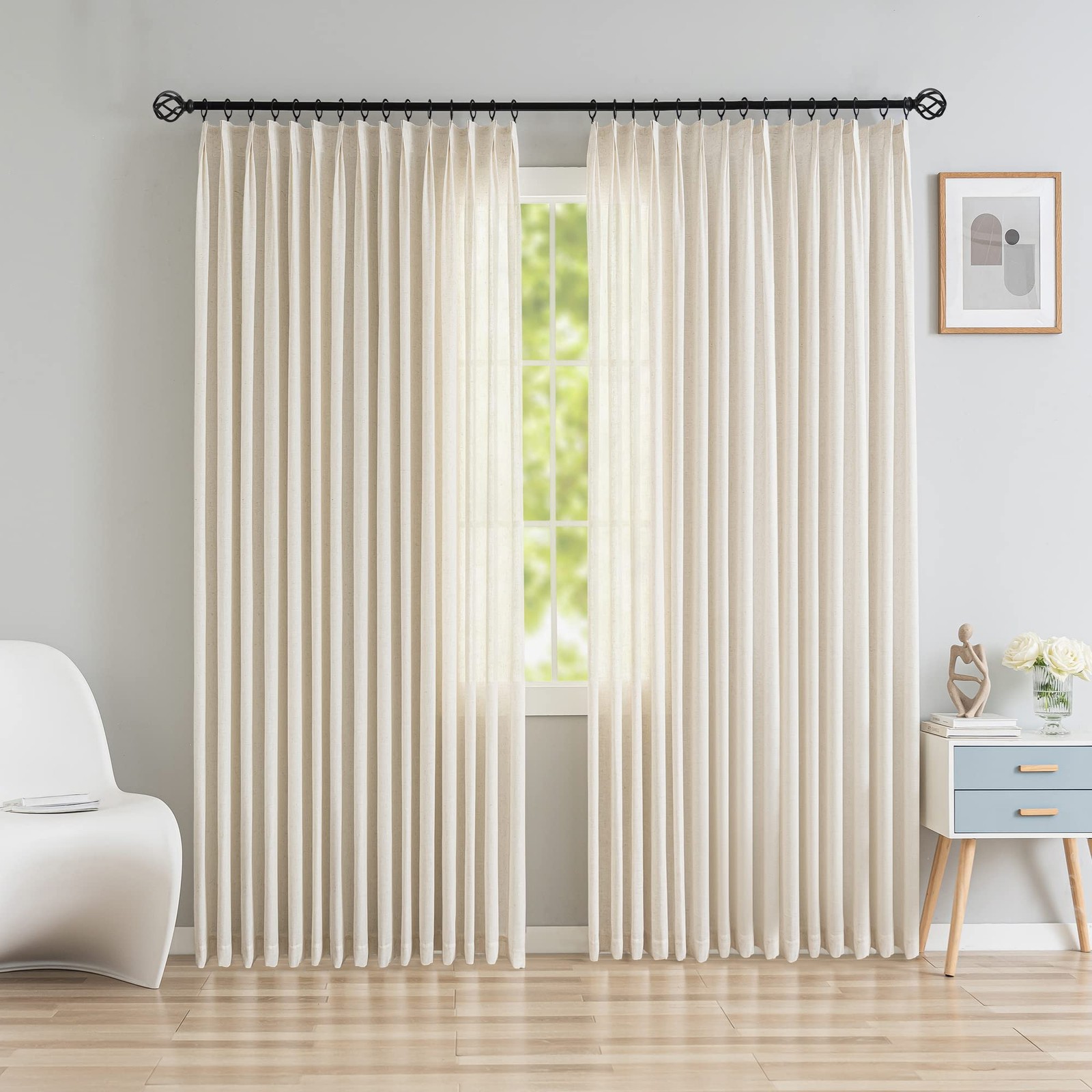 Oyring Pinch Pleated Curtains Light Filtering And Privacy Protection Faux Linen