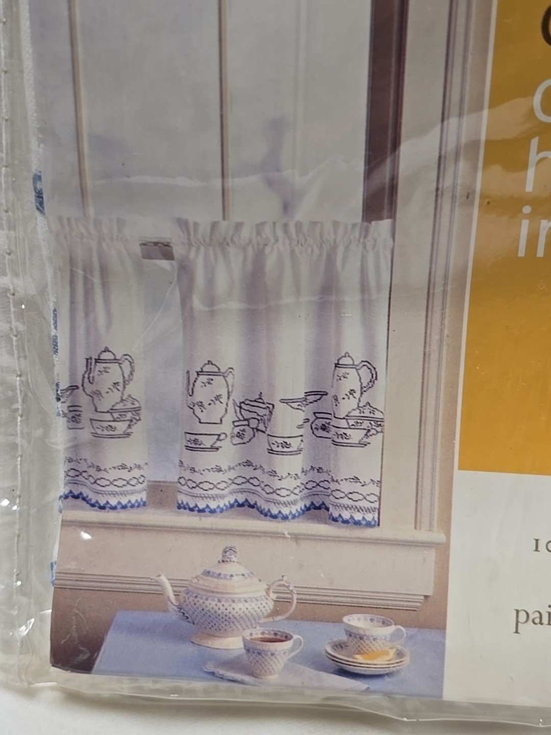 Martha Stewart Cafe Curtains Tea Time 60″W X 24”L Pair White Blue Embroidered