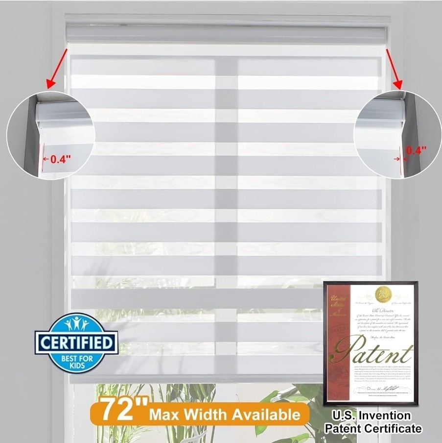White 52″ x 72″ Cordless Zebra Blinds for Windows Light Filtering Day And Night
