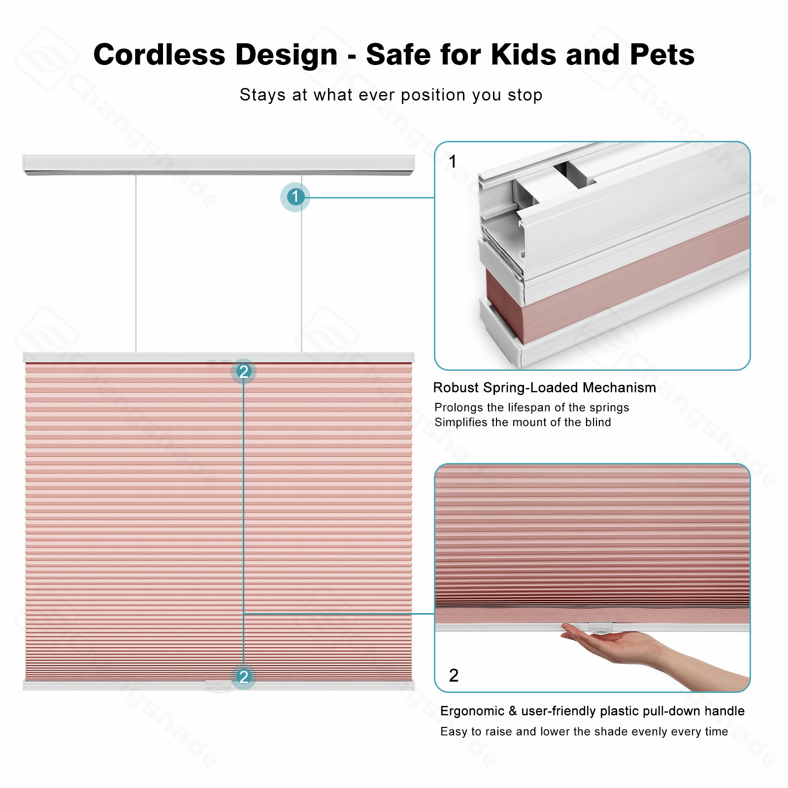 Changshade CUSTOM SIZE Cordless 38MM Blackout Top Down Bottom Up Cellular Blinds