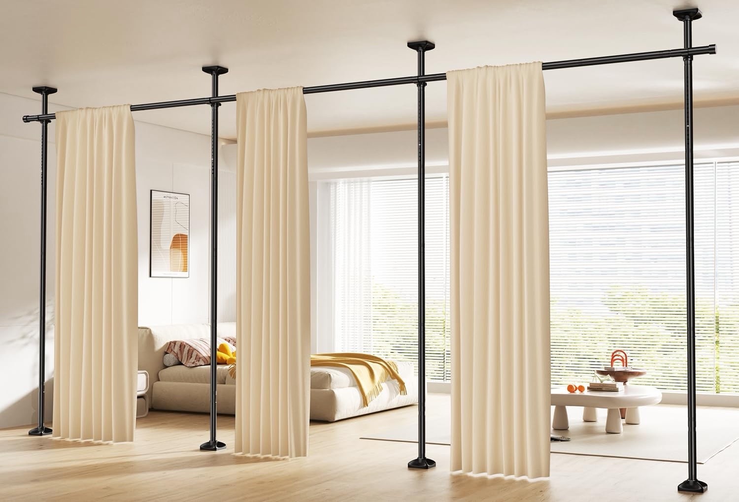 SUNALLY Room Divider Curtain Rod No Drill Wall Divider 4-10ft(H) 28-171inch(W)