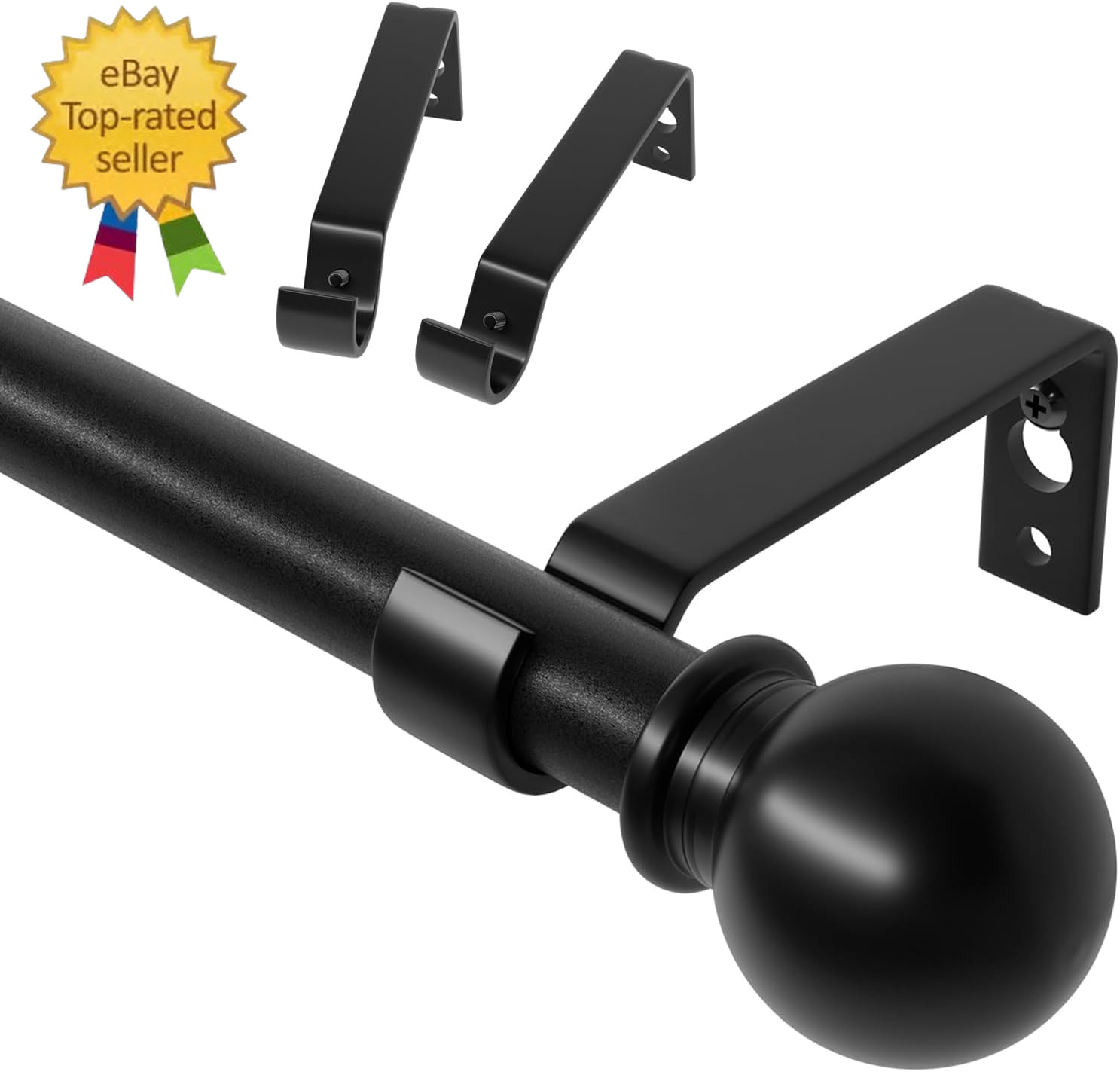 Curtain Rods for Windows 28 to 48 Inch, 5/8 Inch Black Curtain Rod Set with Brac