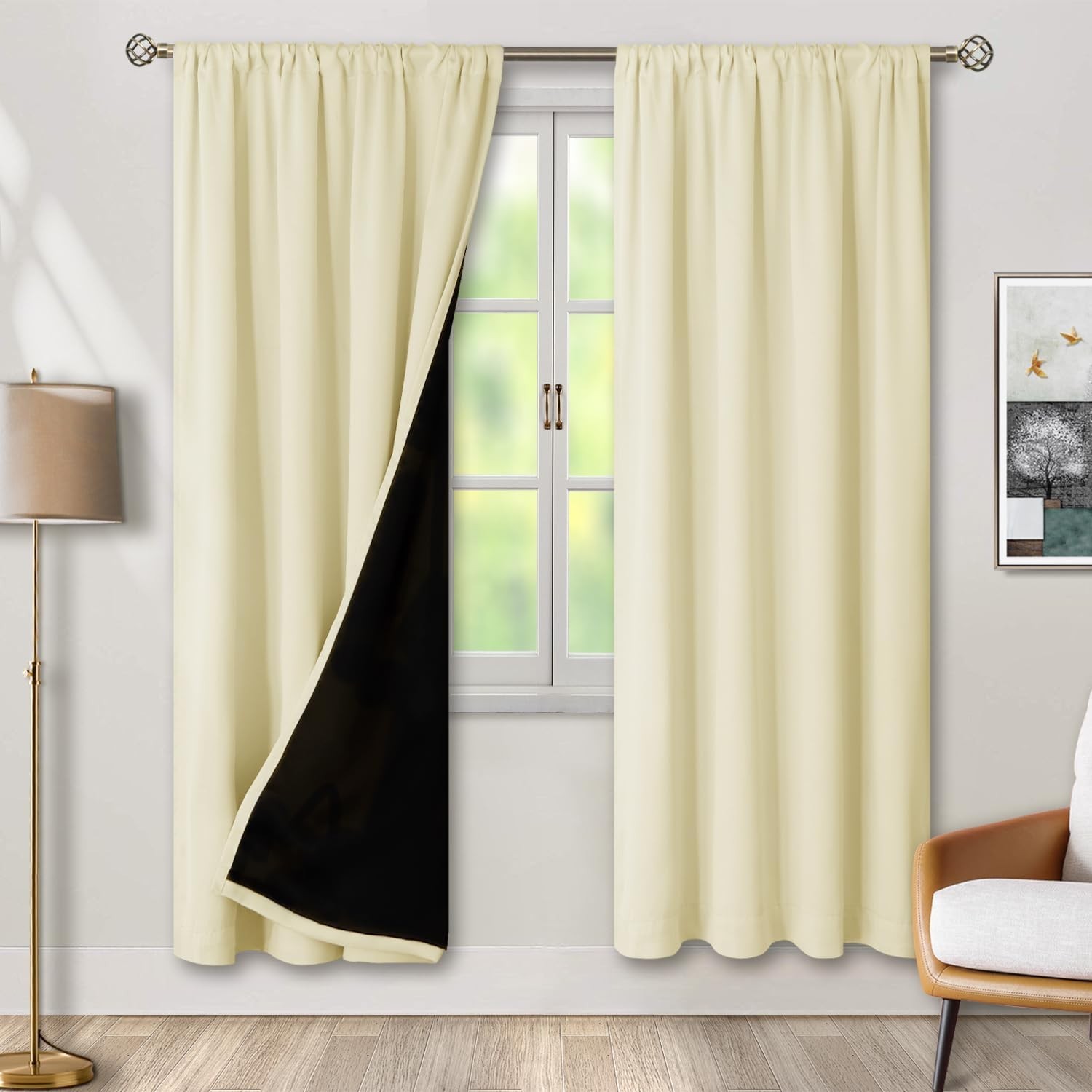 100% Full Blackout Curtains 2 Panels Set Thermal Insulated Soundproof Drapery