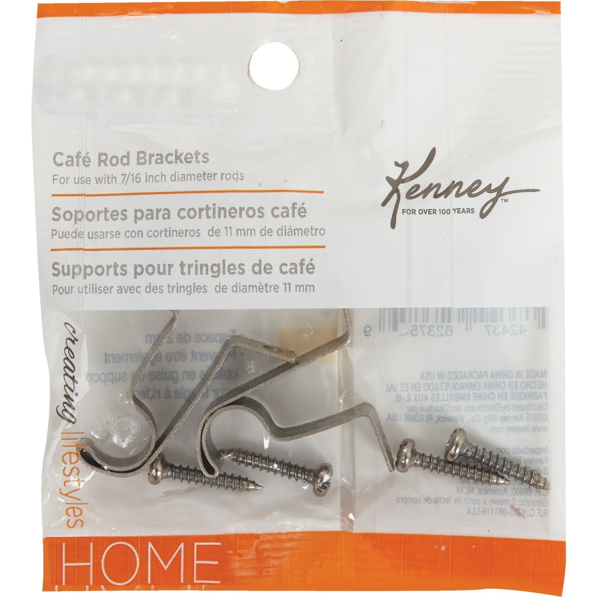 Kenney Silver 7/16 In. Cafe Rod Bracket (2-Pack) KN826/19NP Kenney KN826/19NP
