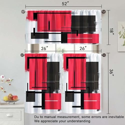 Red Kitchen Curtains Tiers and Valances Set 3 18″W x 52″L (Pack of 3) 04red