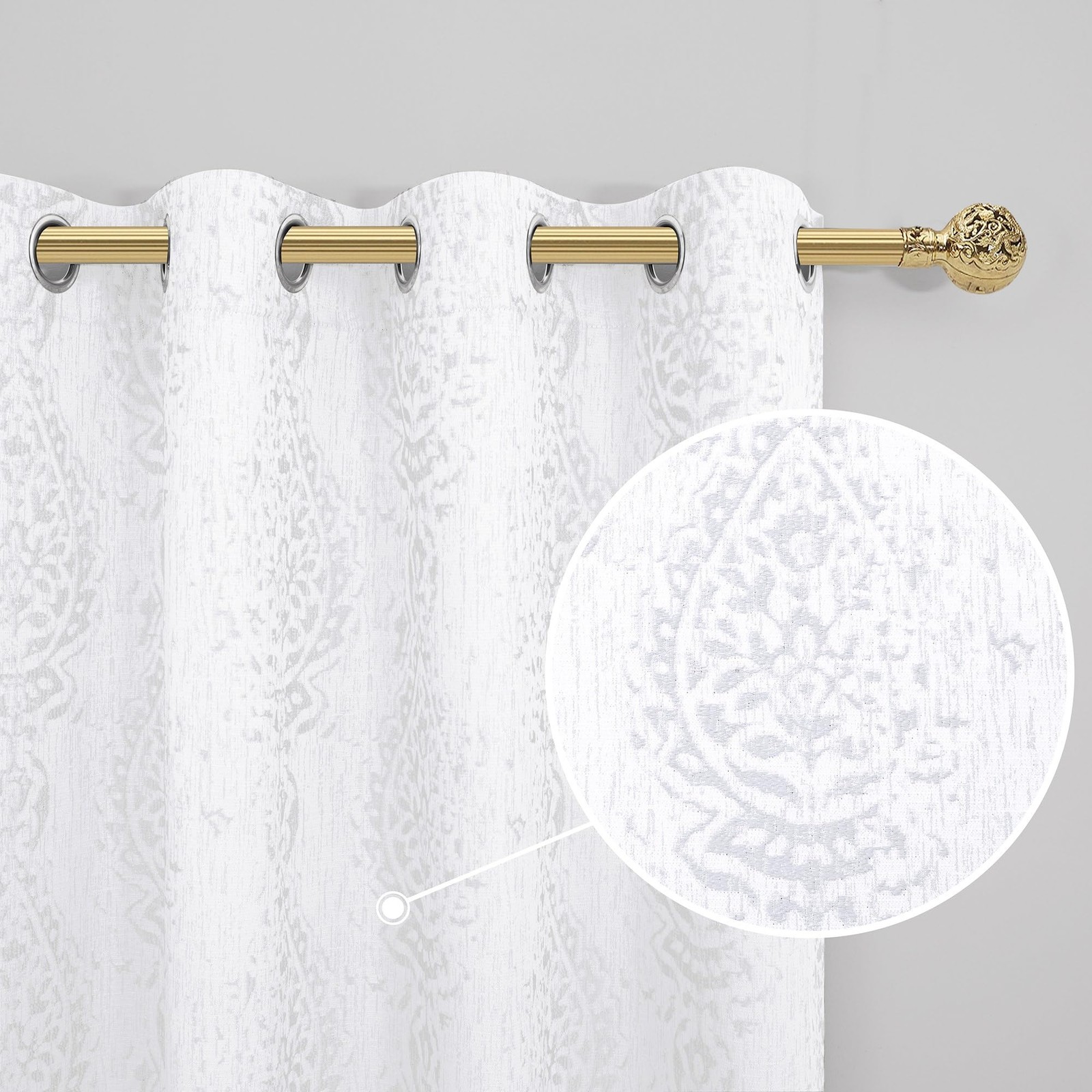 Mrs.Naturall White 96″ Damask Pattern Curtains for Living Room